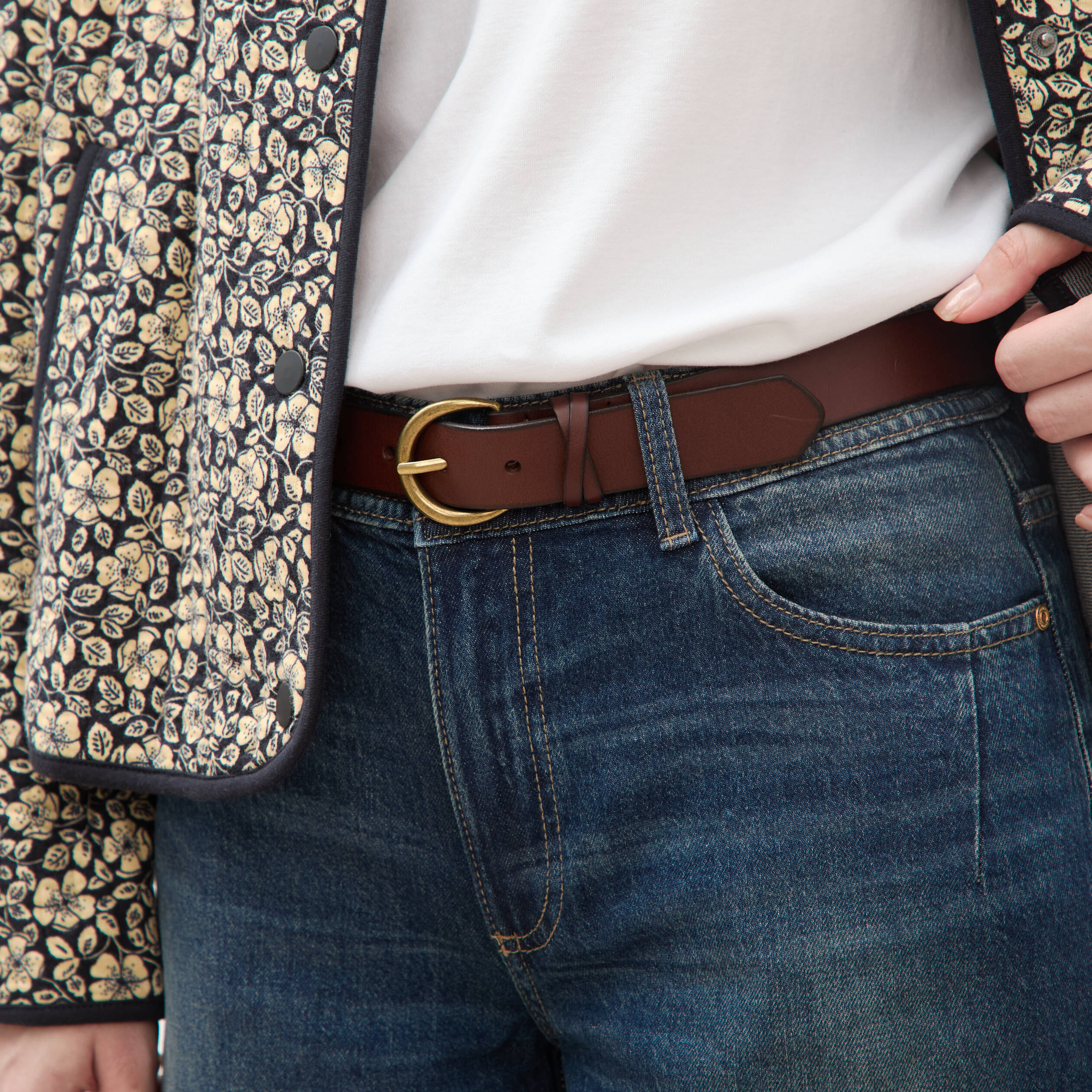 Ceinture large en cuir marron fonc&eacute; femme