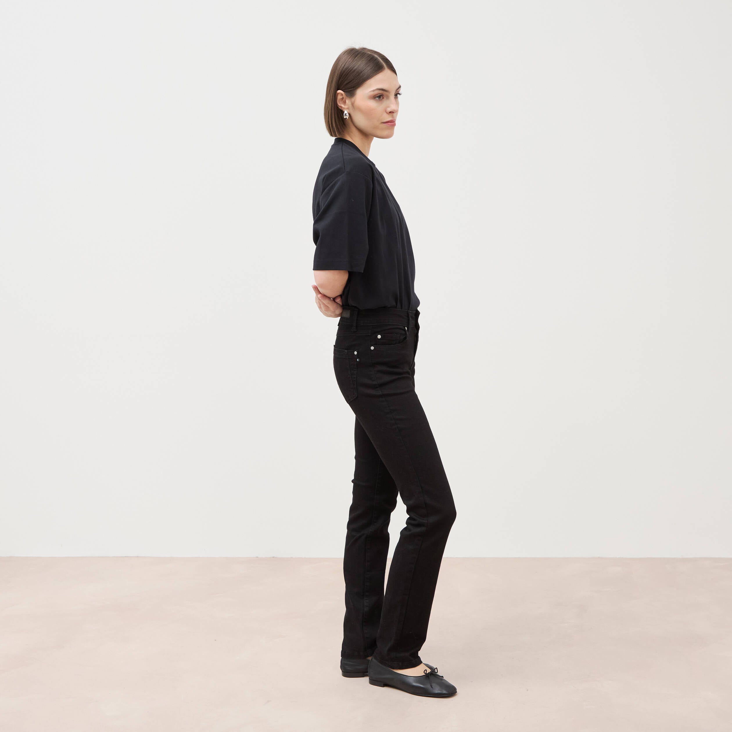 Jeans regular 5 poches denim noir femme