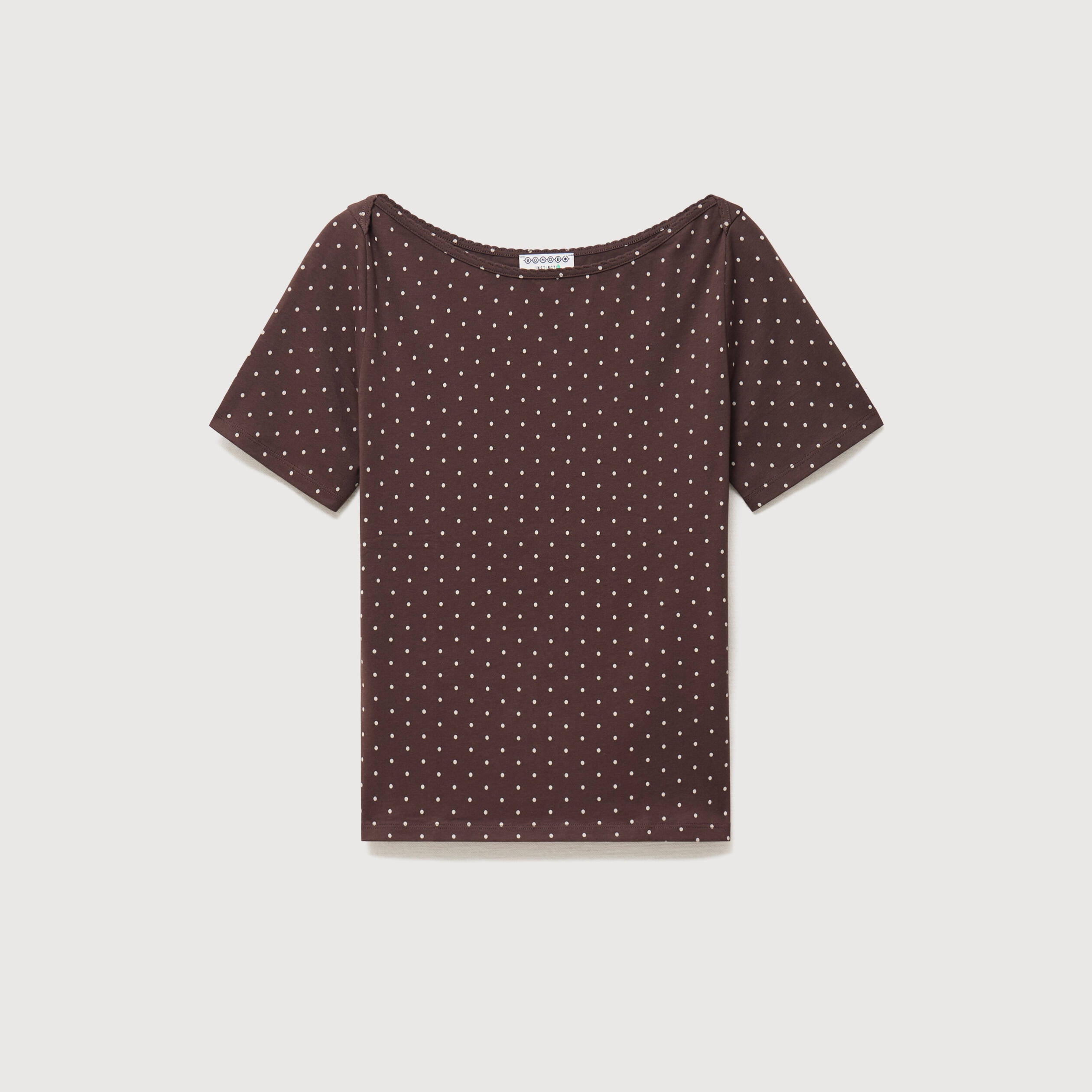 T-shirt ajust&eacute; manches courtes marron femme