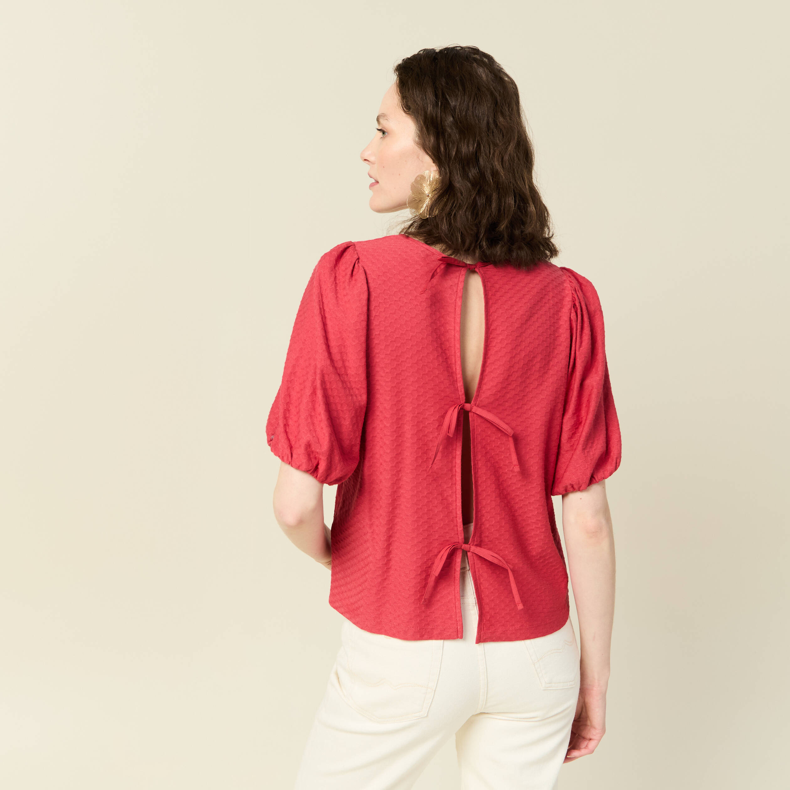 t shirt manches courtes rouge fonce femme T-shirt manches courtes rouge foncé femme