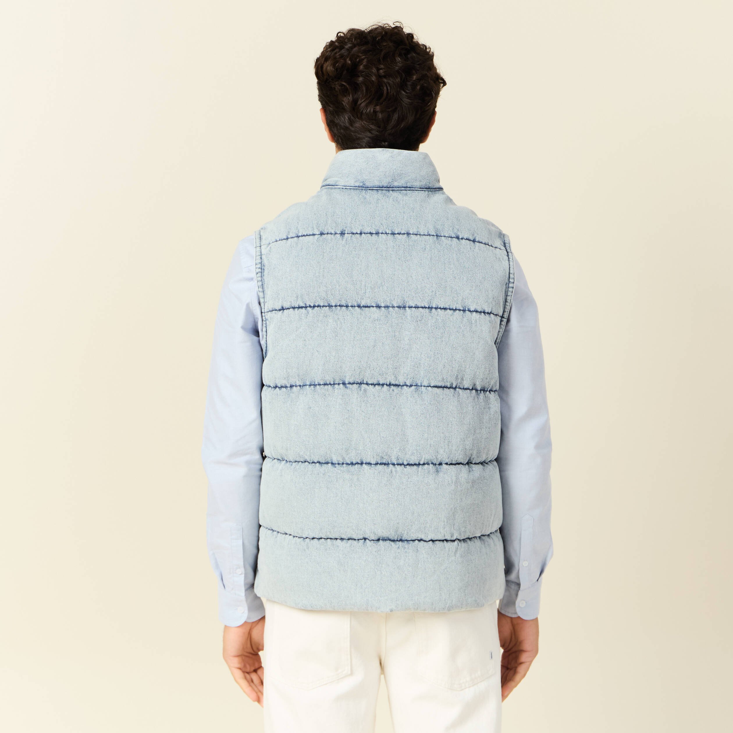 doudoune sans manches en jean denim bleach homme Doudoune sans manches en jean denim bleach homme