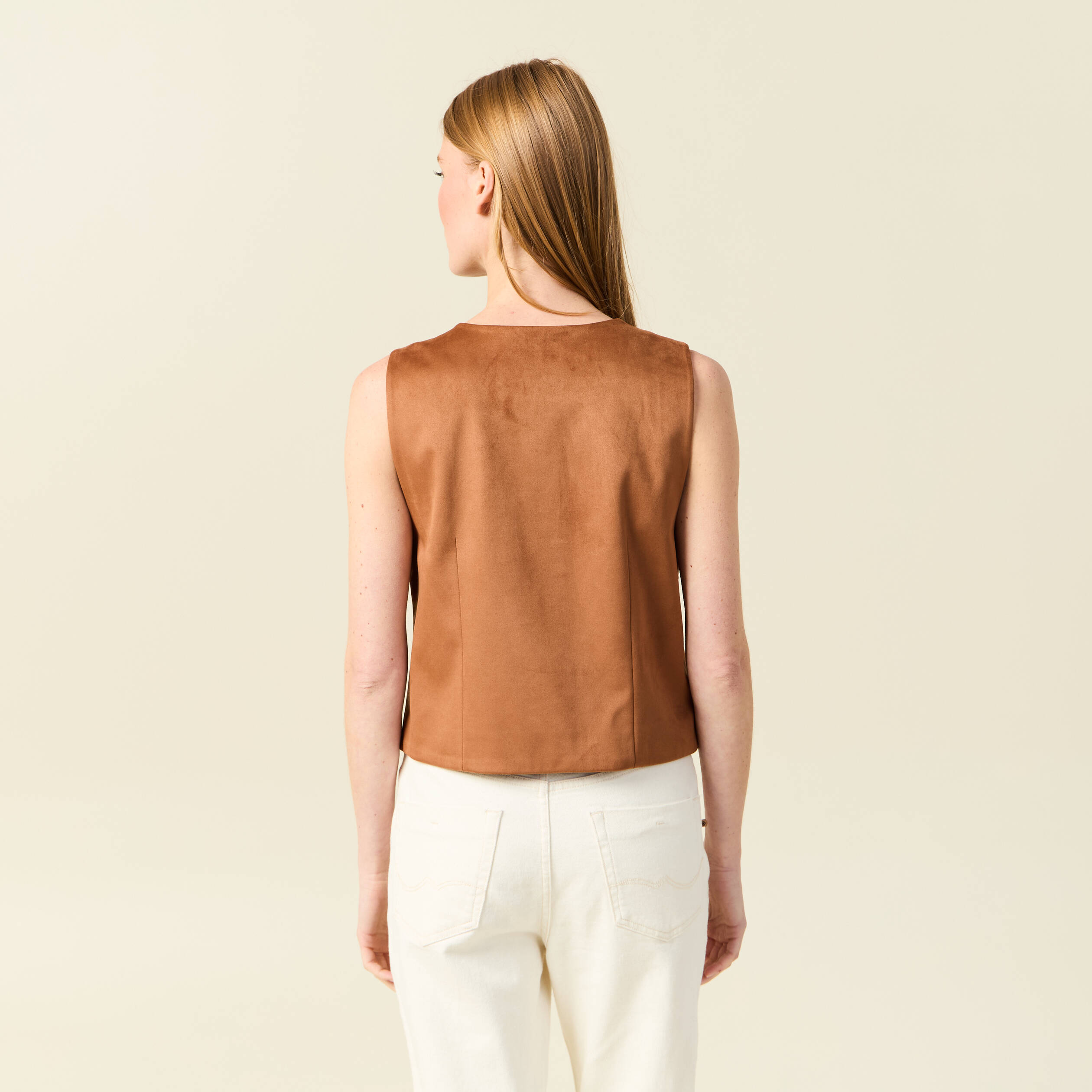 Gilet sans manches doublé camel femme