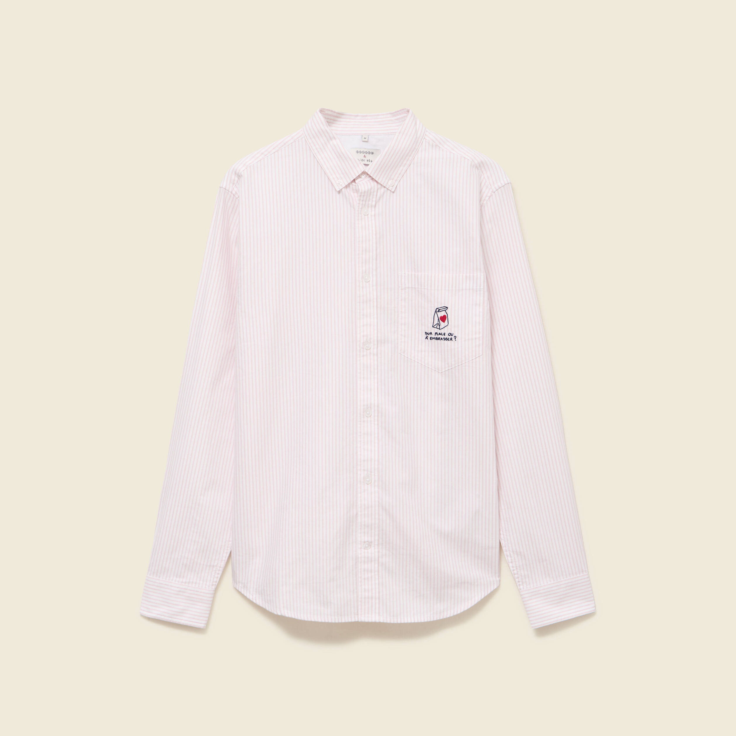 Chemise droite en coton rose poudr&eacute;e homme