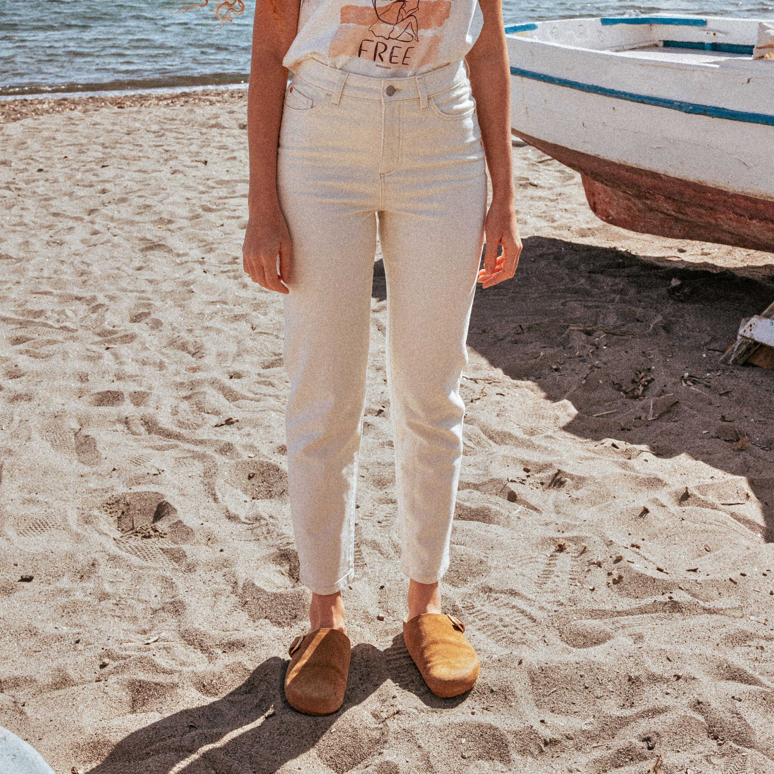 jeans mom 78eme ecru femme Jeans mom 7/8ème ecru femme