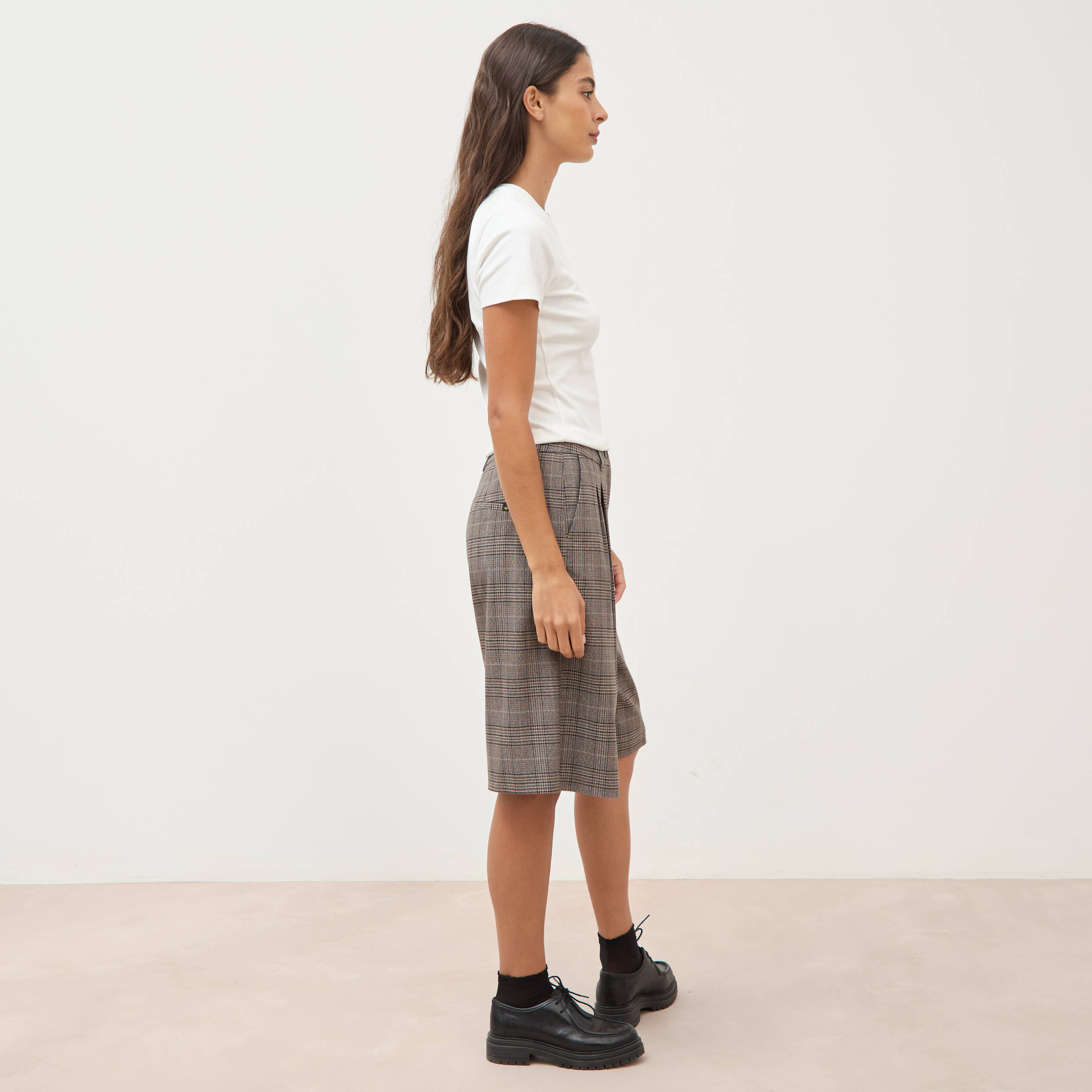Bermuda large taille haute gris fonc&eacute; femme