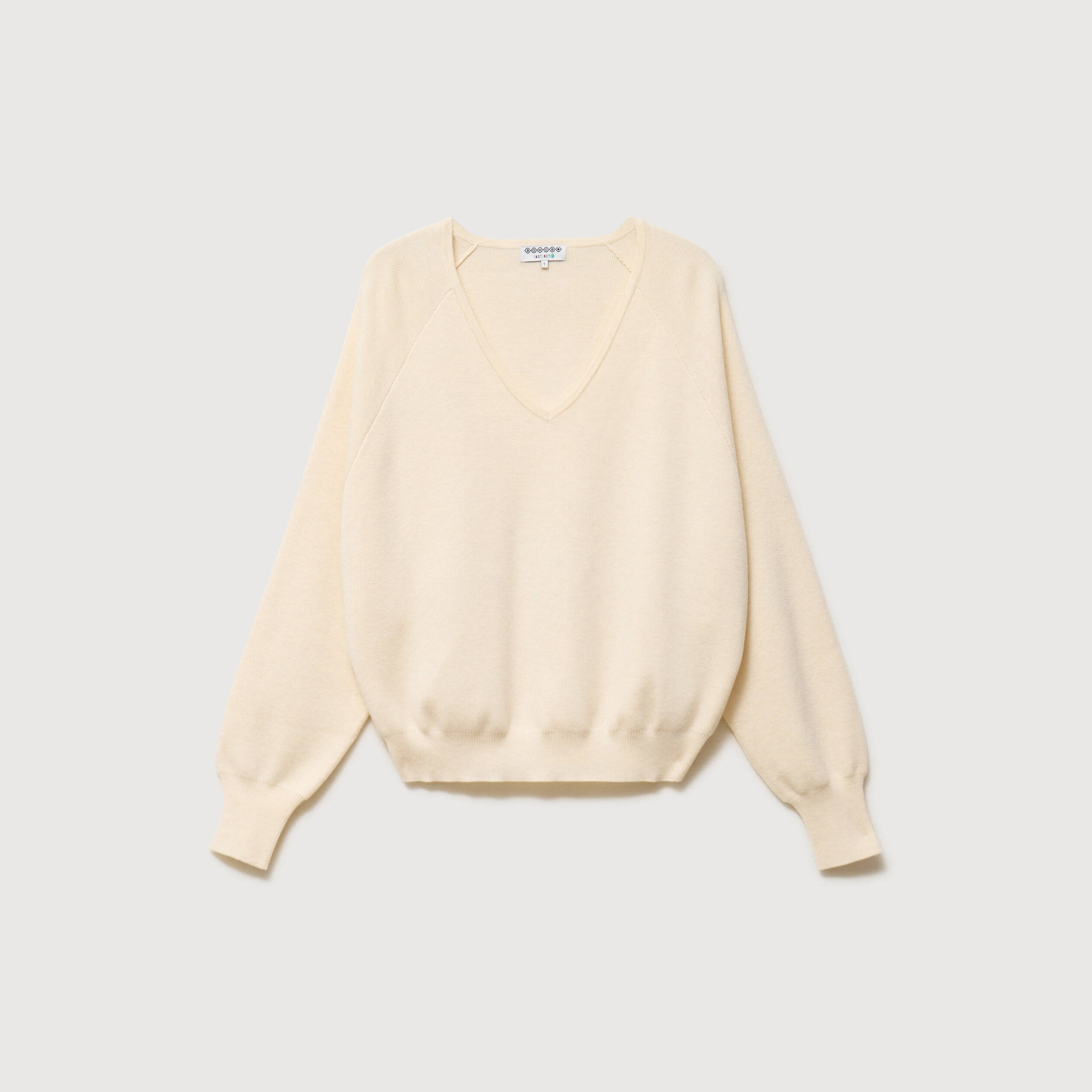 Pull droit col v manches longues creme femme