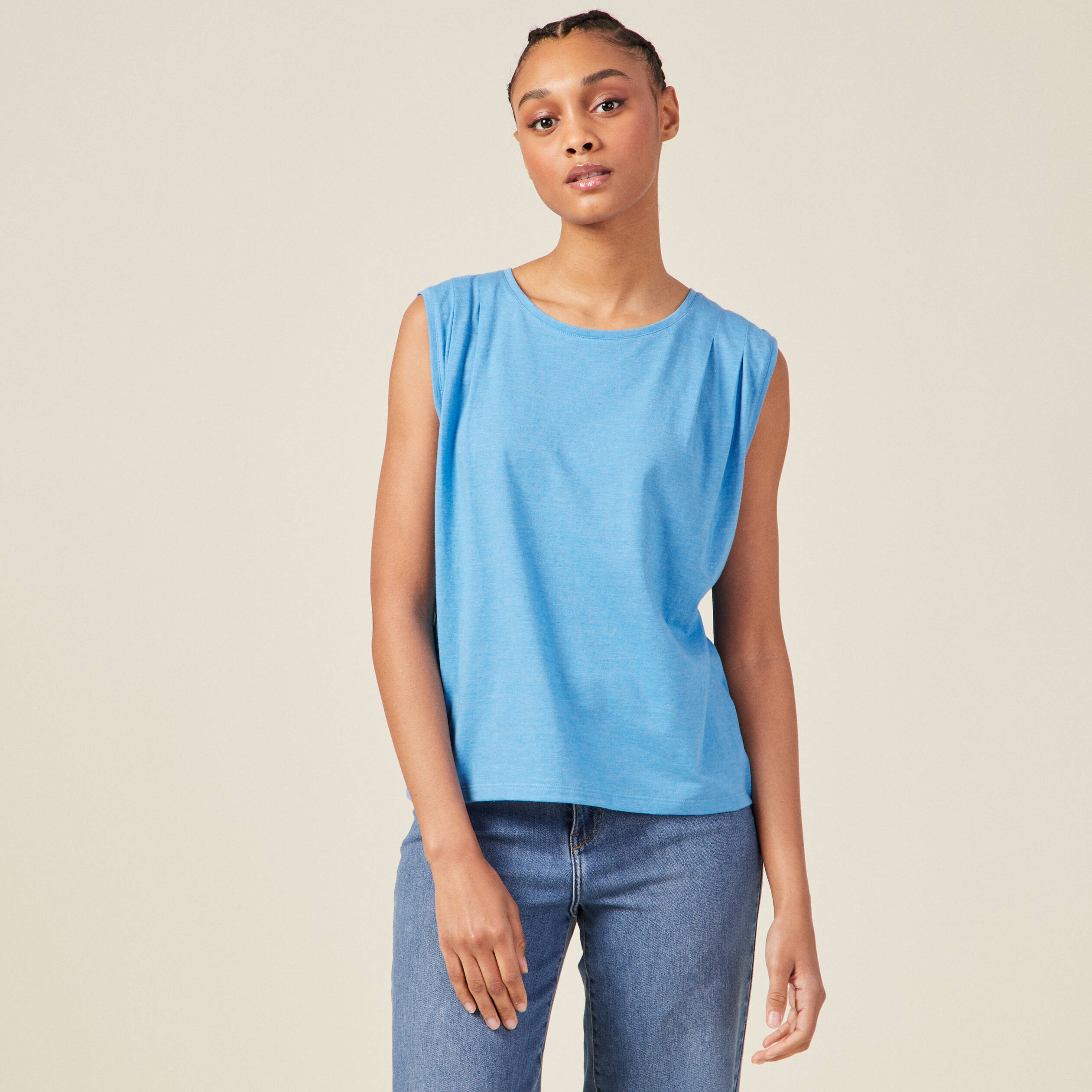 Débardeur bretelles larges bleu femme