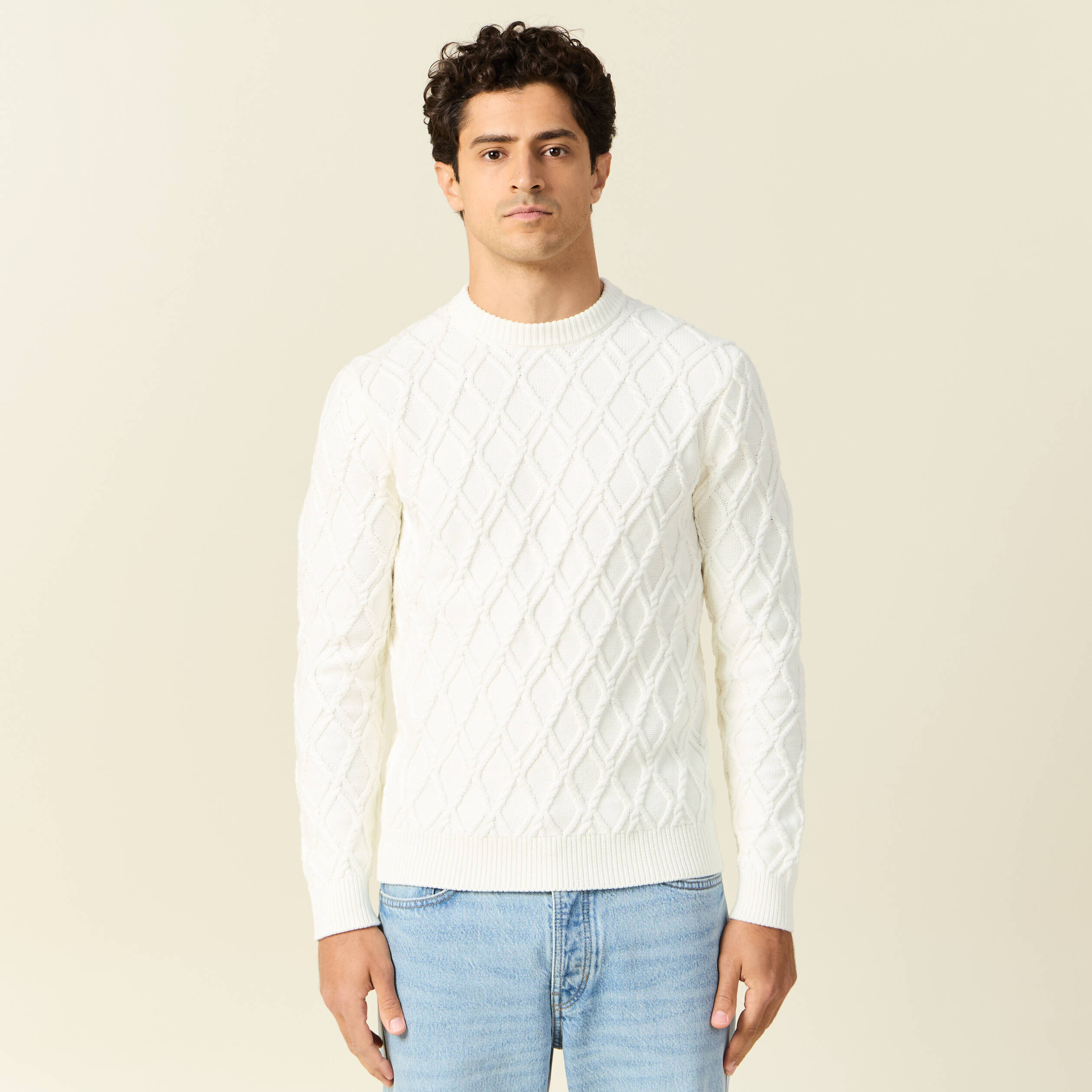 Pull manches longues blanc homme