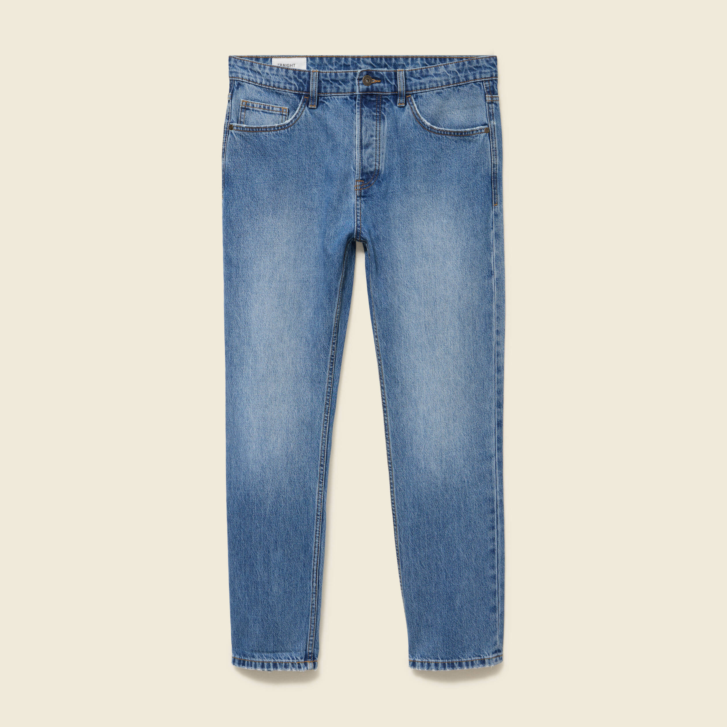 Jeans straight longueur 32 en coton denim stone homme