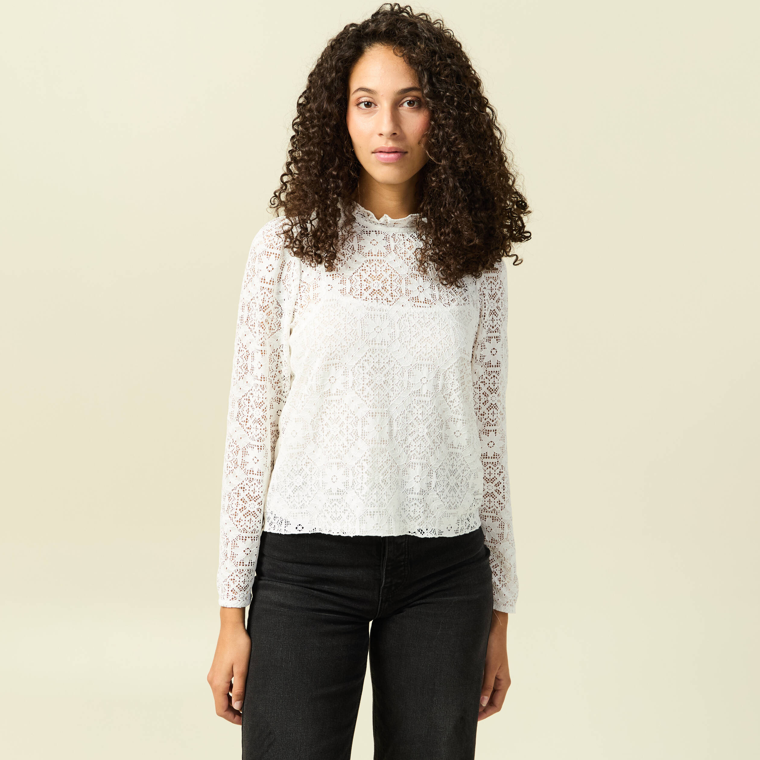 T-shirt droit court manches longues blanc femme