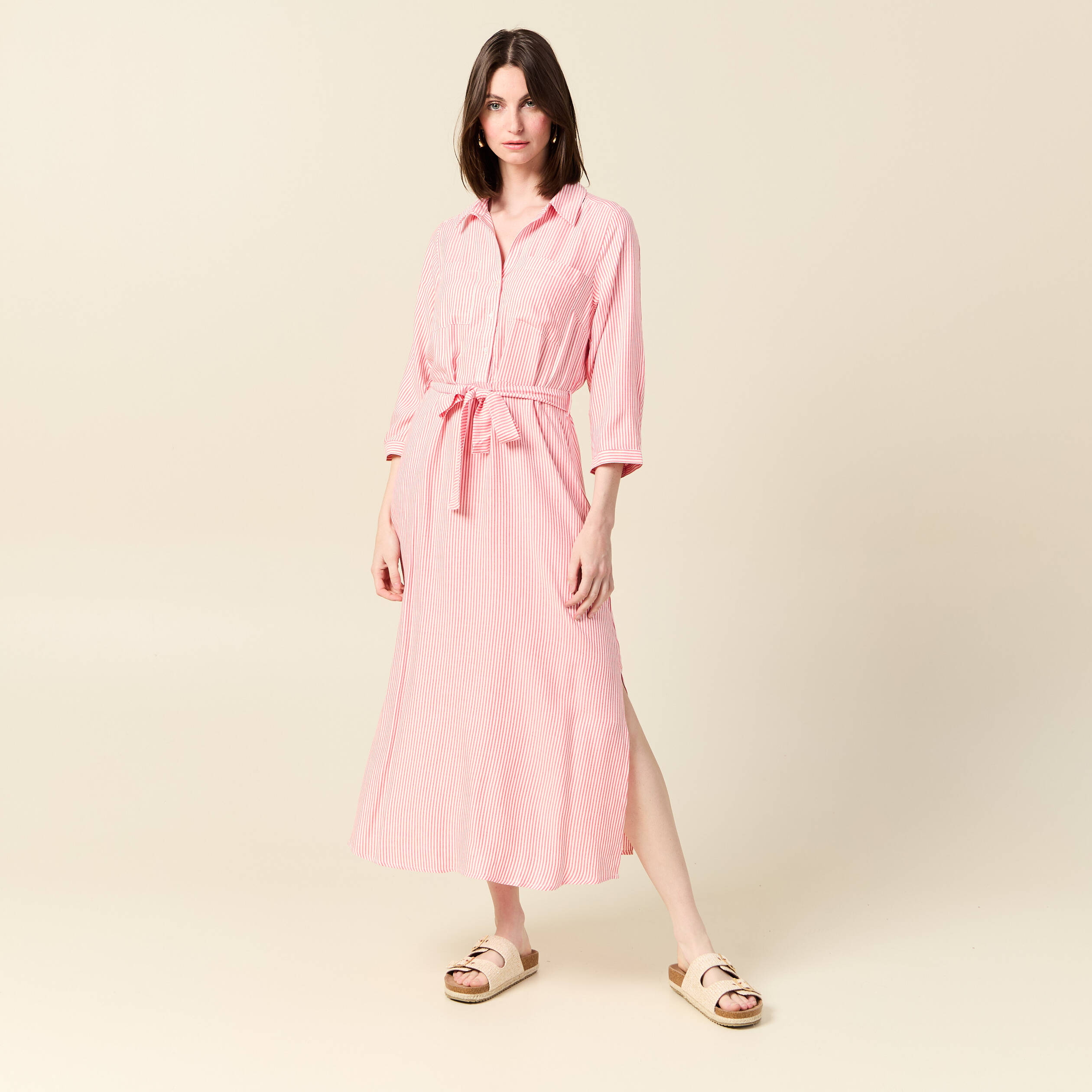robe chemise eco responsable rouge femme Robe chemise éco-responsable rouge femme