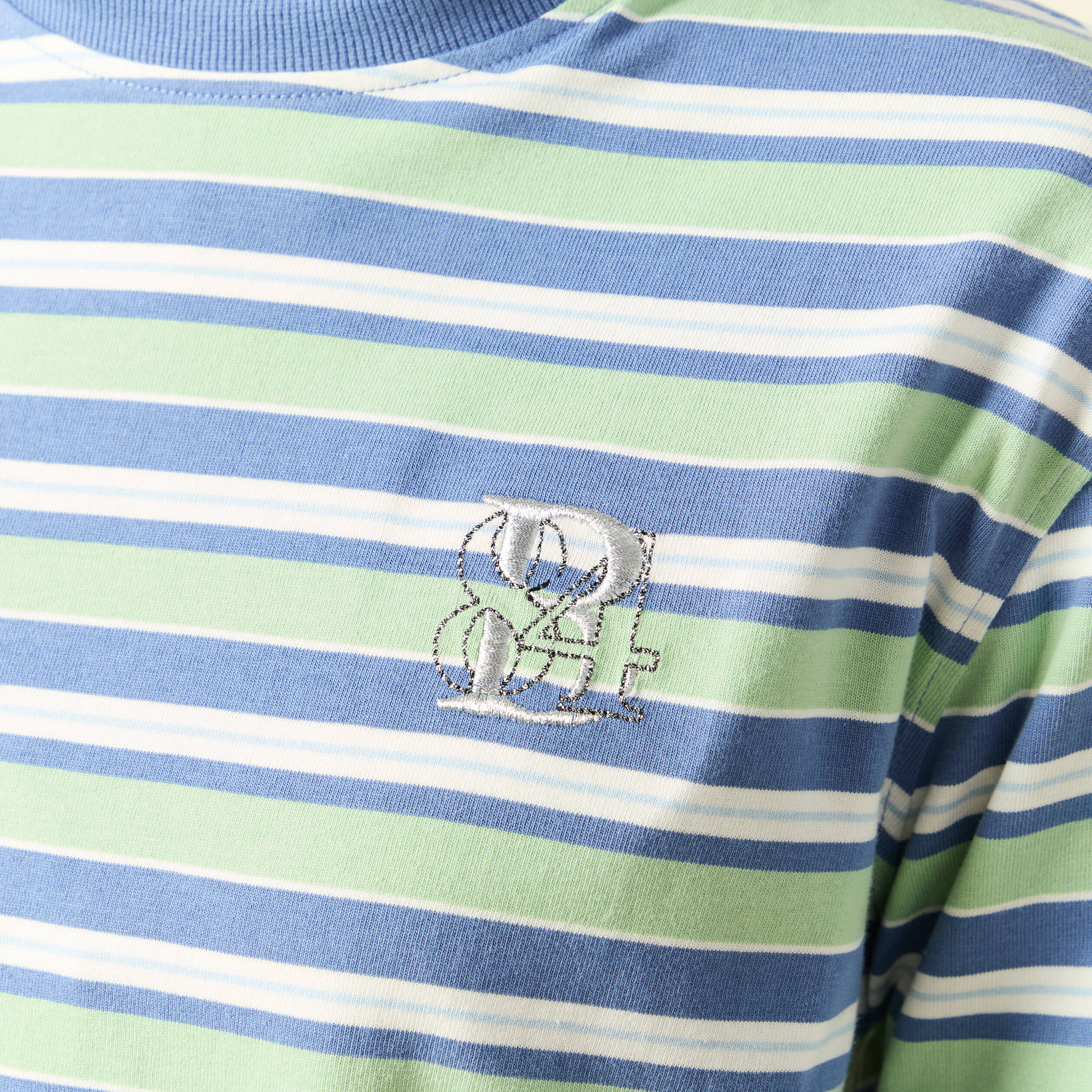 T-shirt ray&eacute; col rond manches longues vert menthe femme