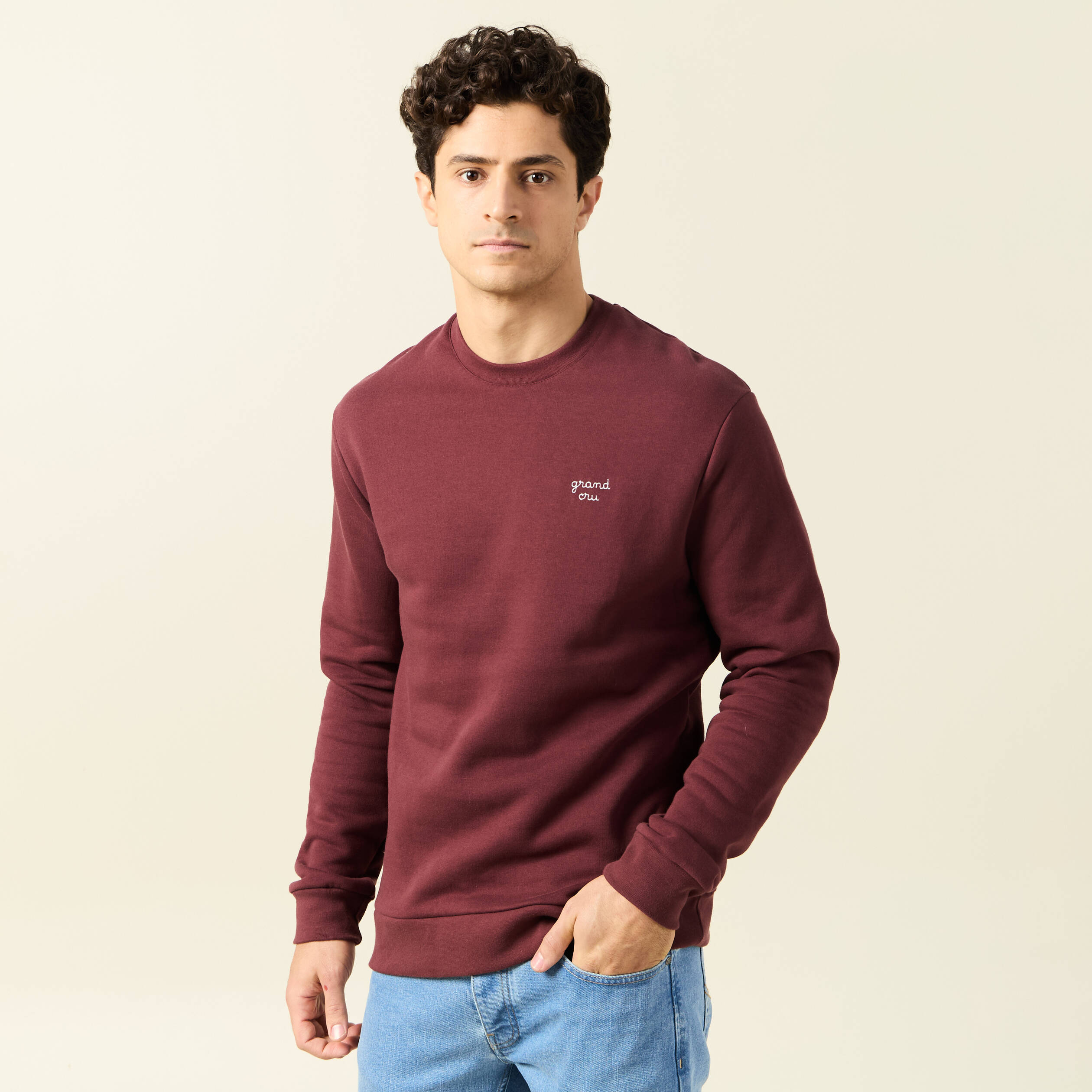 Sweat manches longues rouge fonc&eacute; homme