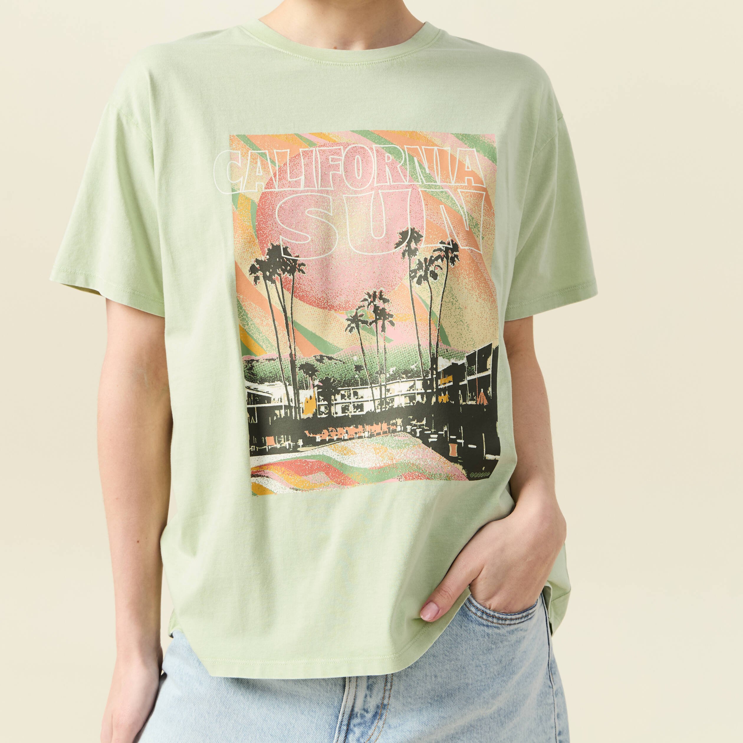 t shirt oversize mi long col rond vert clair femme T-shirt oversize mi-long col rond vert clair femme