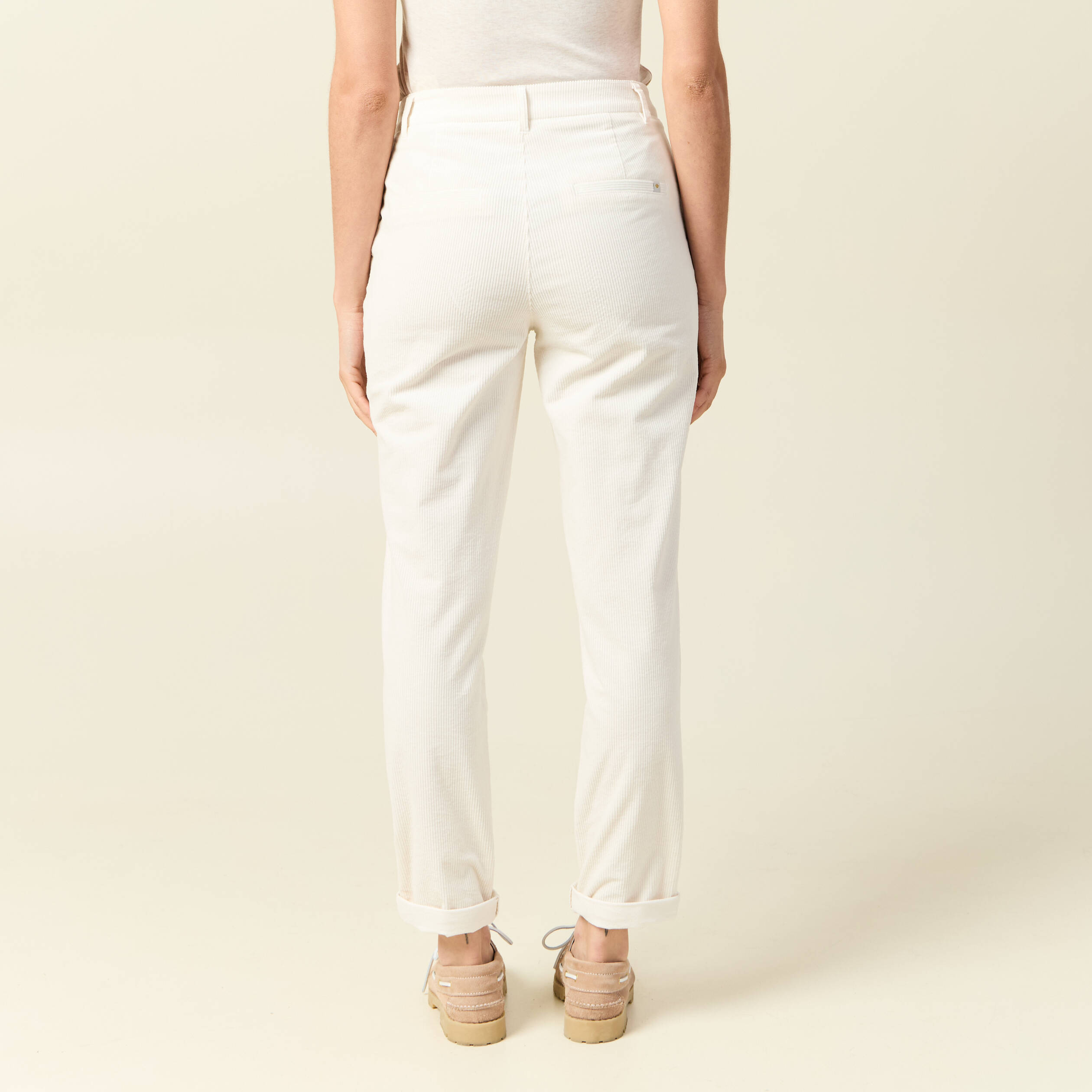 Pantalon large 7/8&egrave;me taille haute ecru femme
