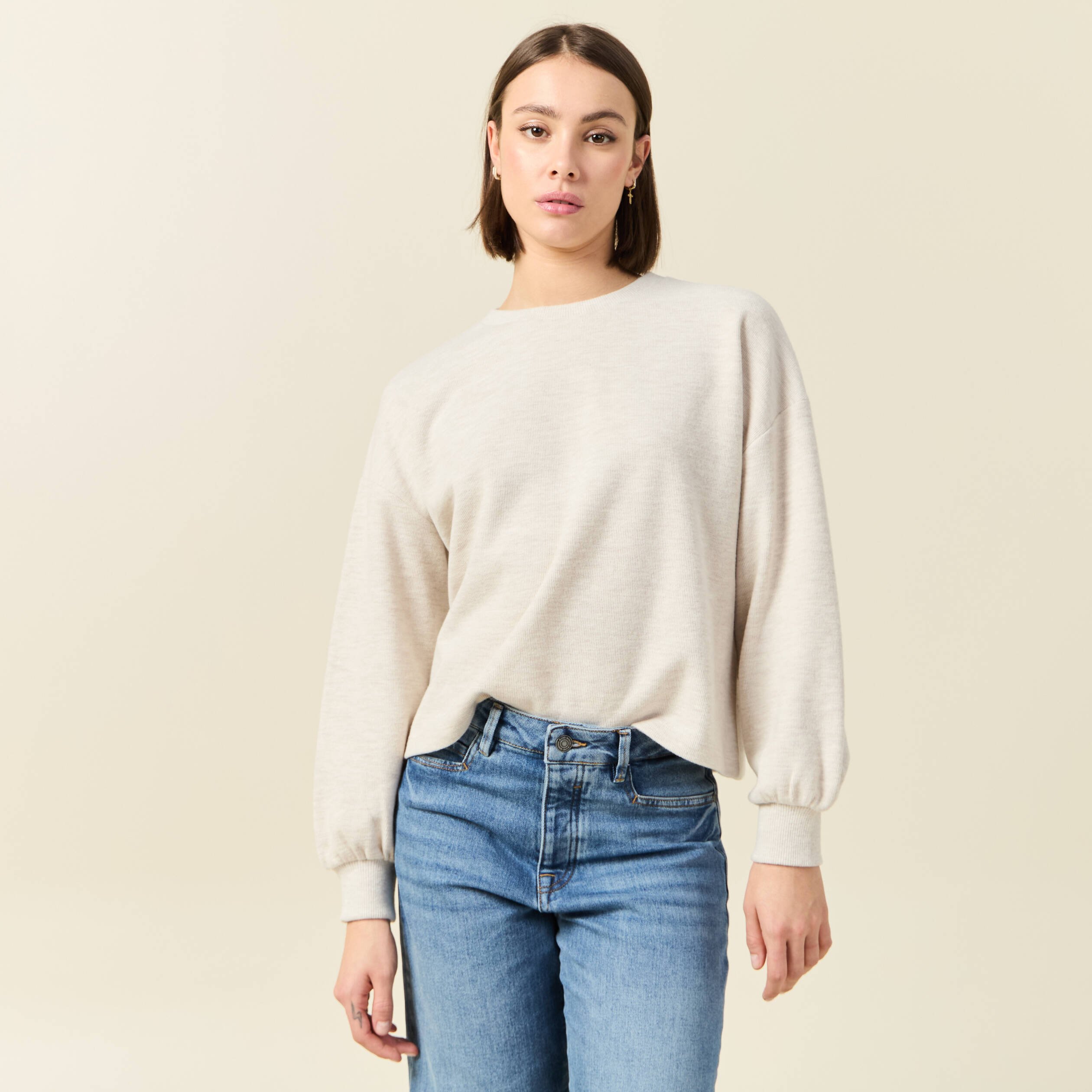 sweat manches longues oversize creme femme Sweat manches longues oversize creme femme