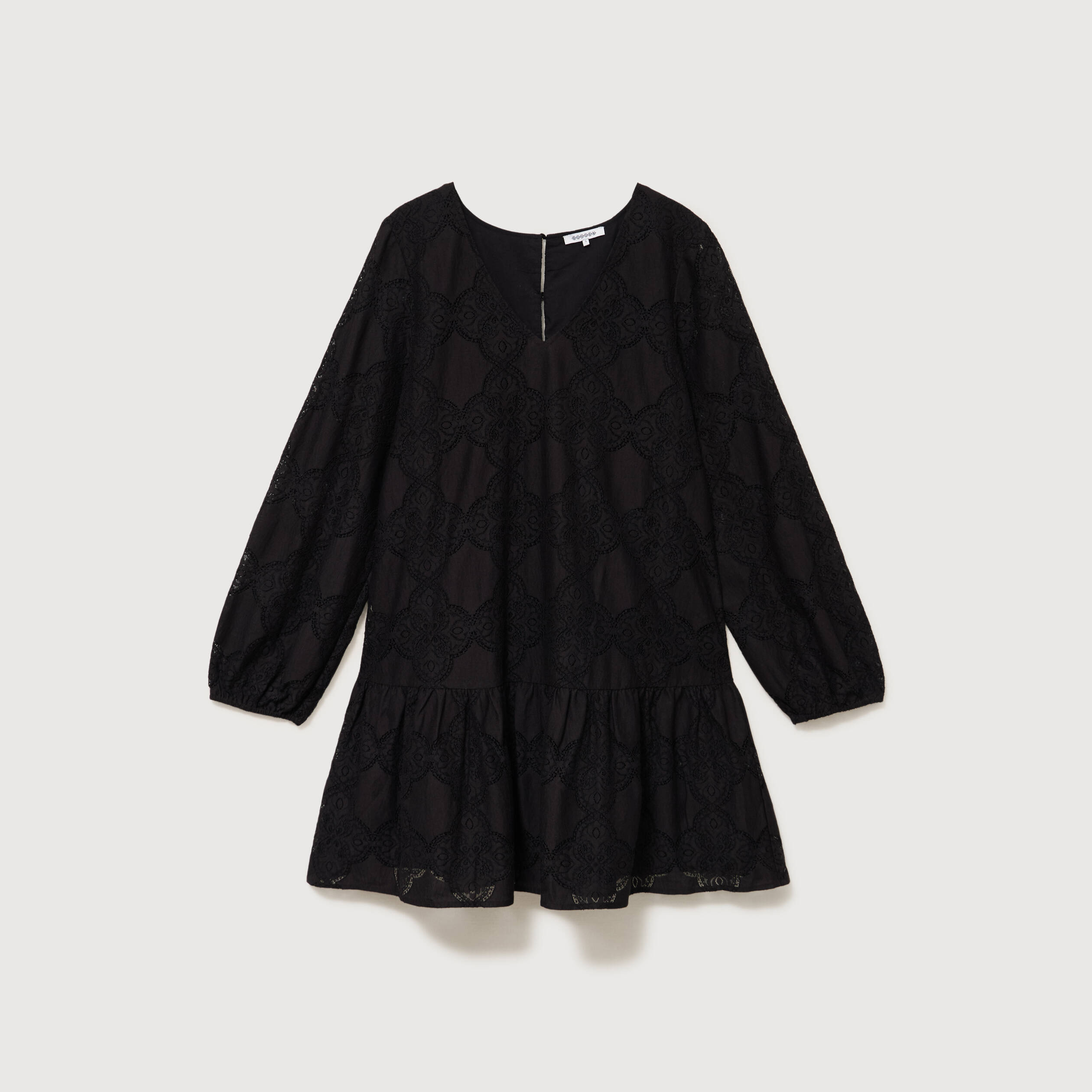 Robe dentelle manches longues doubl&eacute;e noir femme