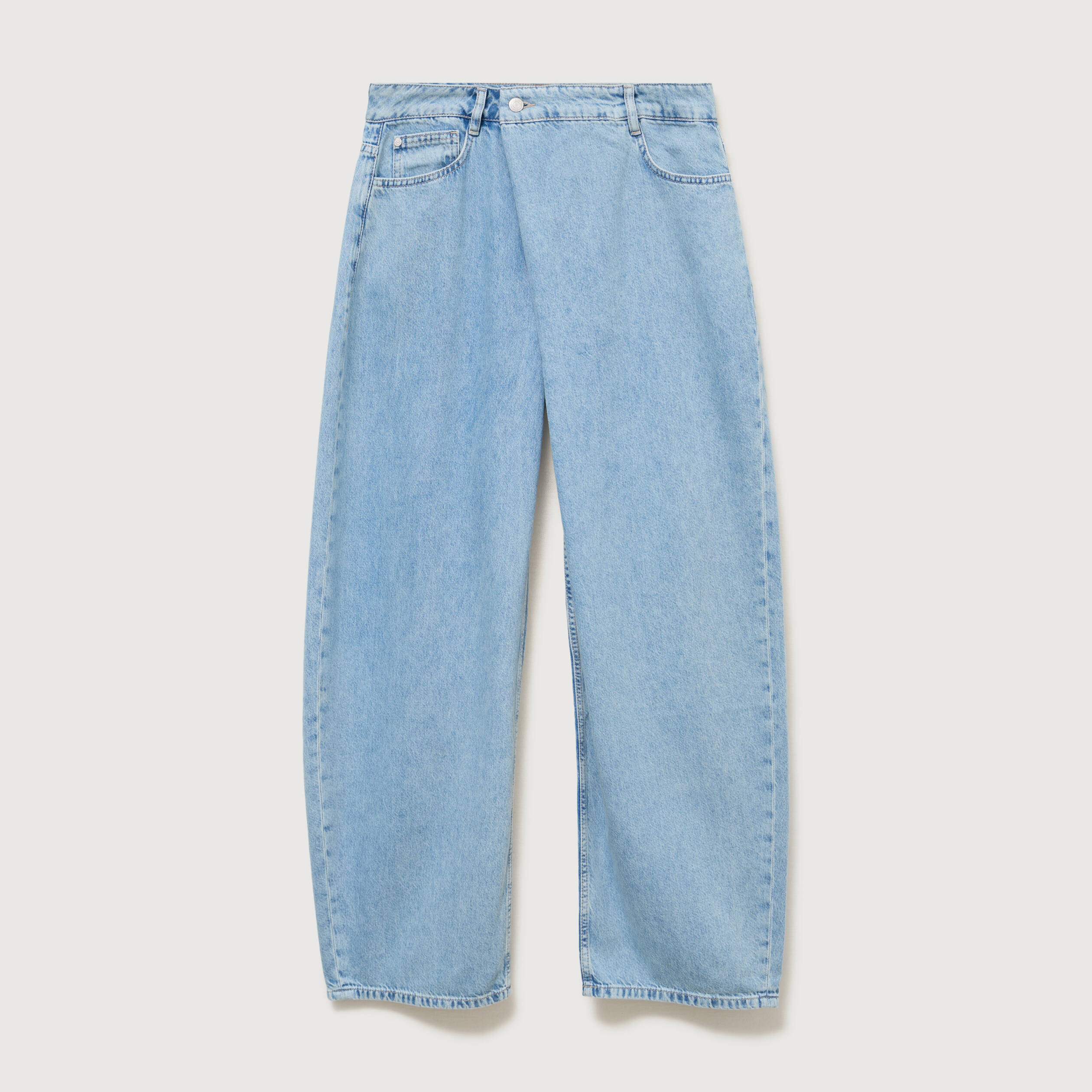 Jeans wide leg cropped taille bascul&eacute;e bleu ciel femme