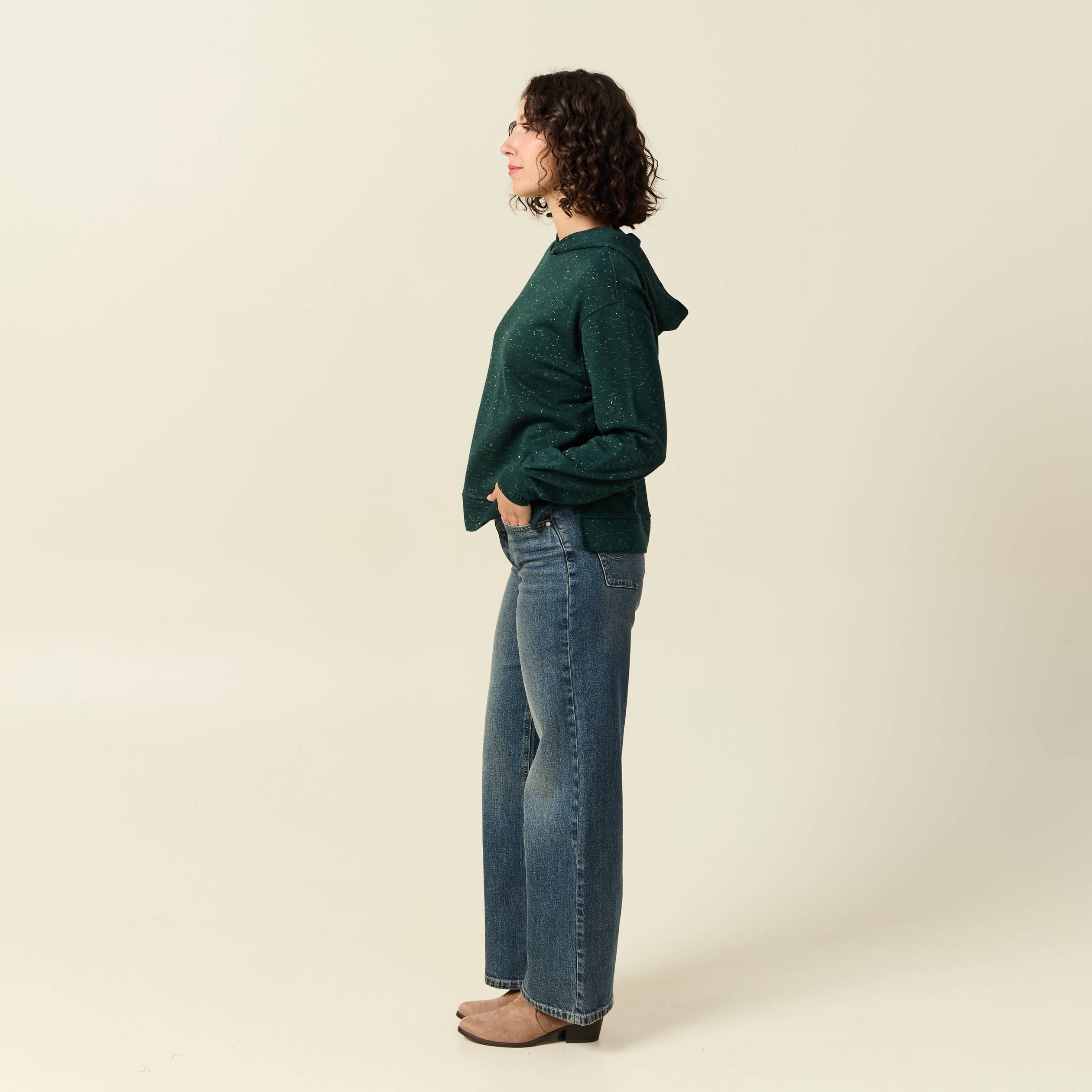 Sweat &agrave; capuche manches longues vert fonc&eacute; femme