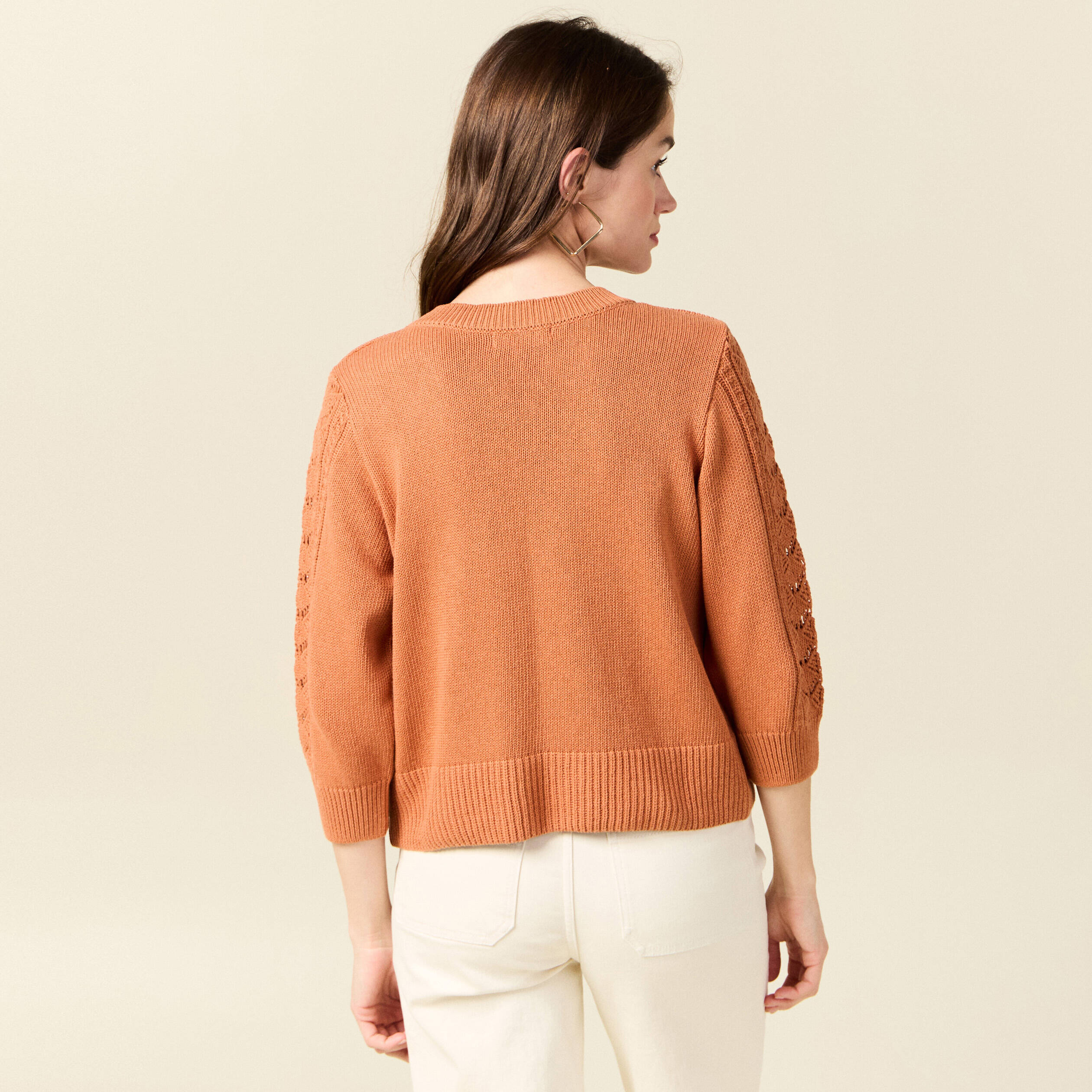 Kimono ajour&eacute; col v manches 3/4 rouge fonc&eacute; femme