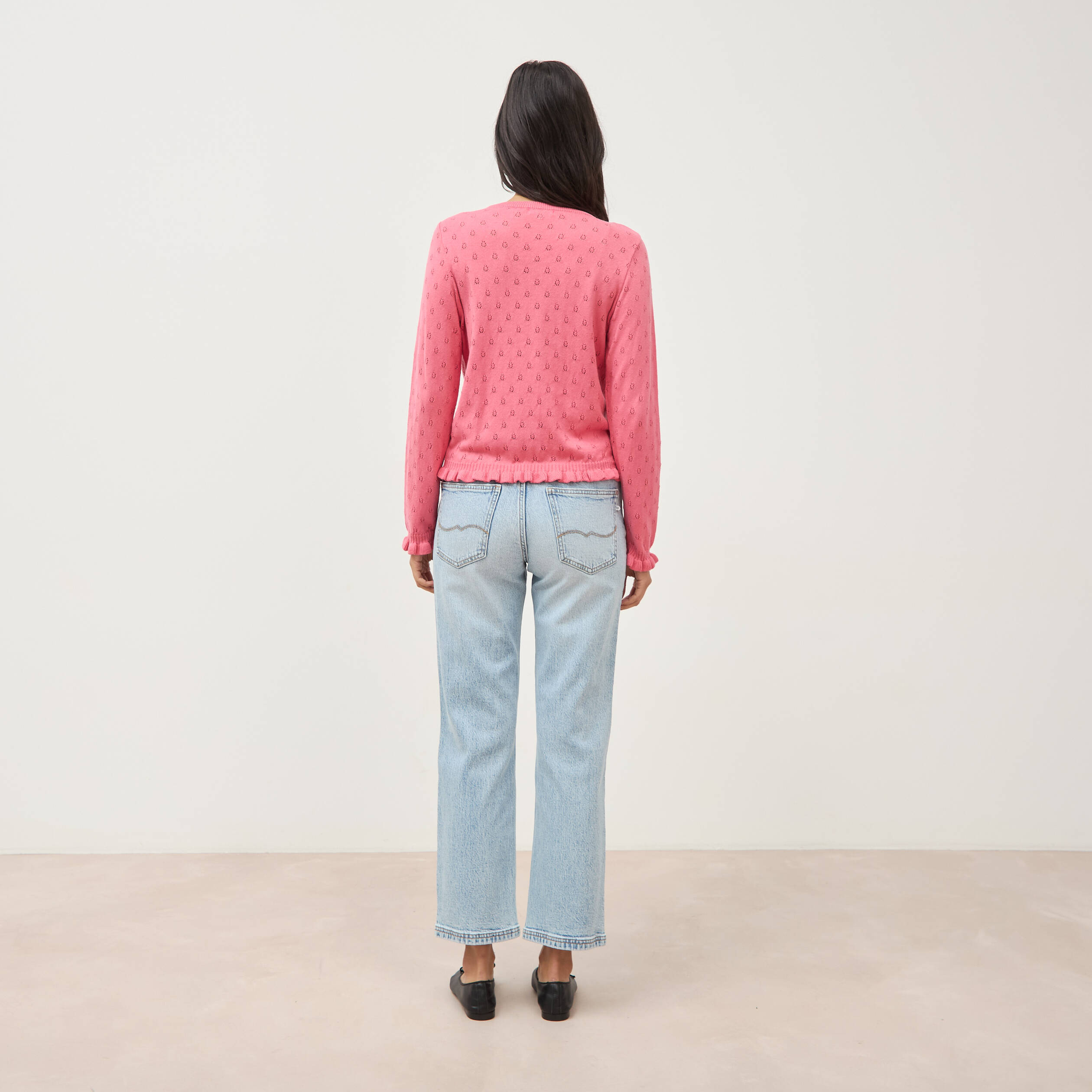 Pull droit col rond manches longues vieux rose femme