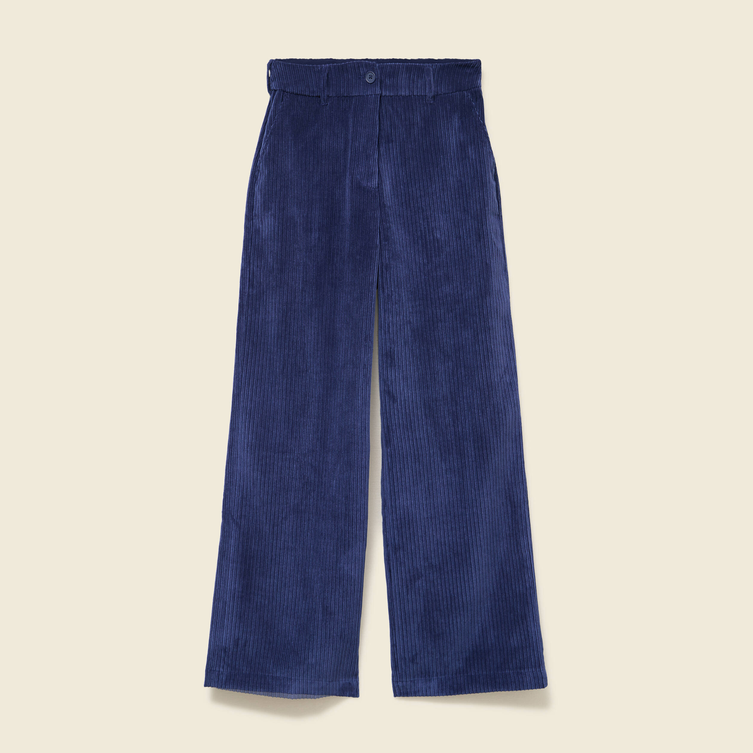 Pantalon large taille haute en velours bleu marine femme Bonobo