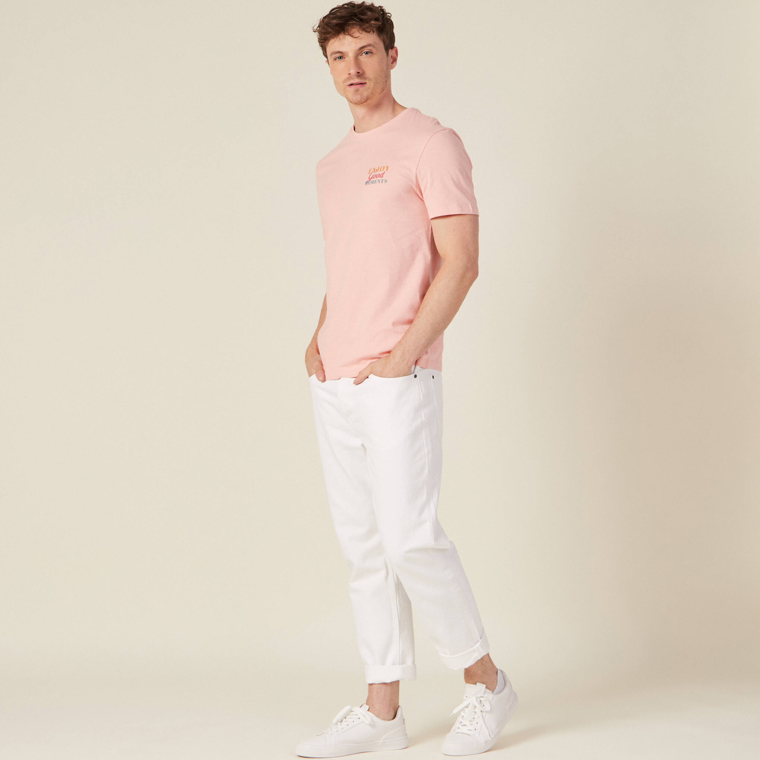 T-shirt manches courtes rose saumon homme