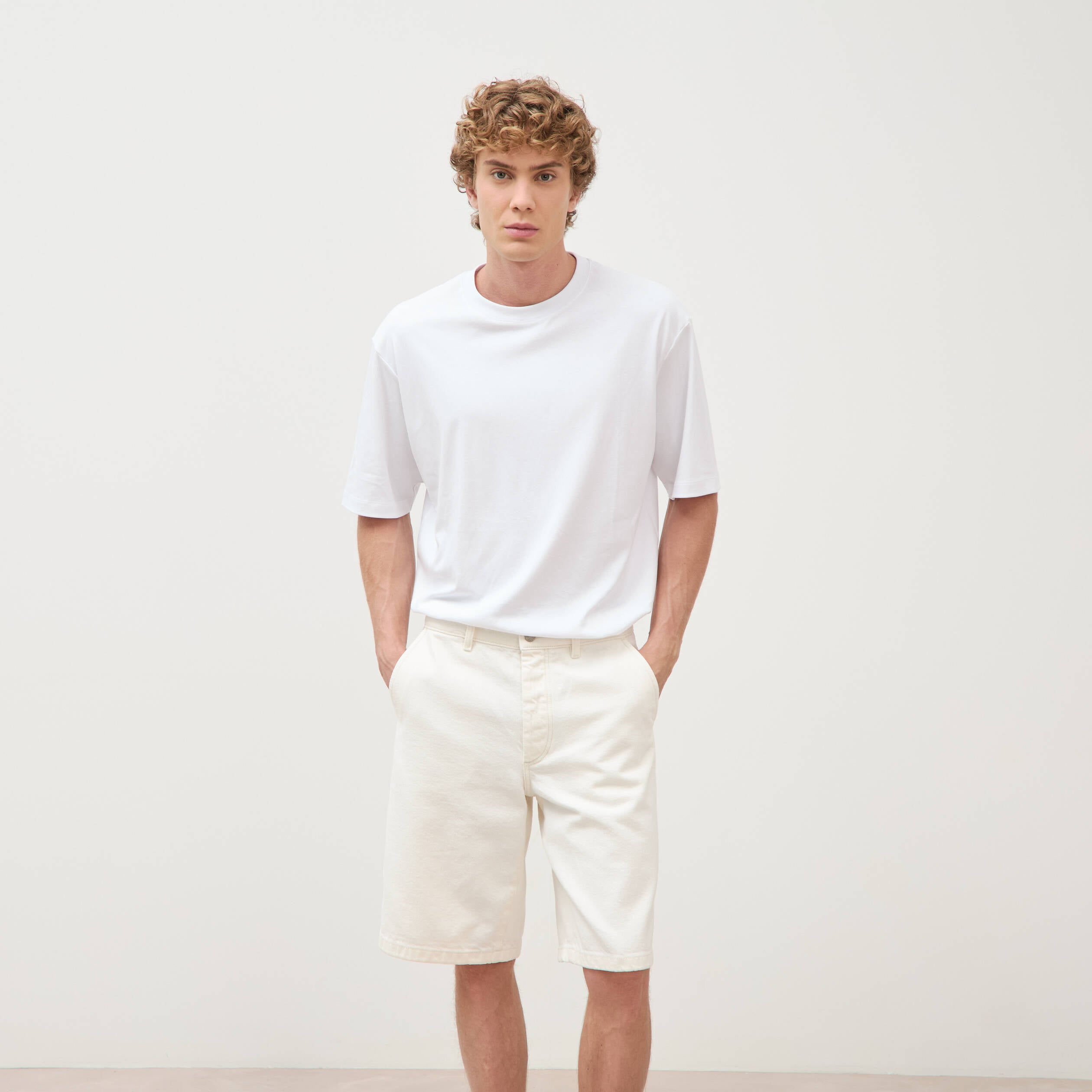 Bermuda en jean coton denim blanc homme