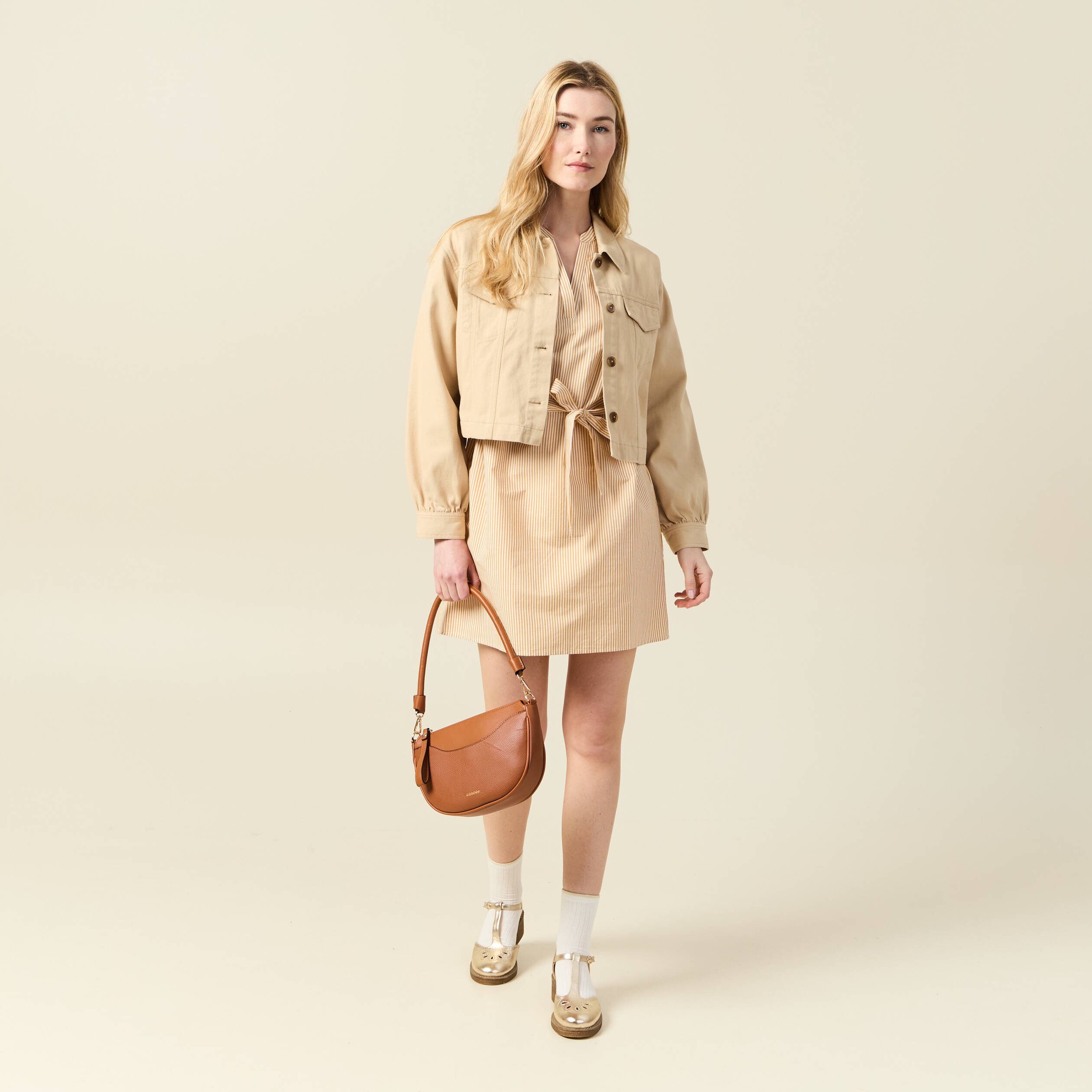 Robe droite ceinturée jaune femme