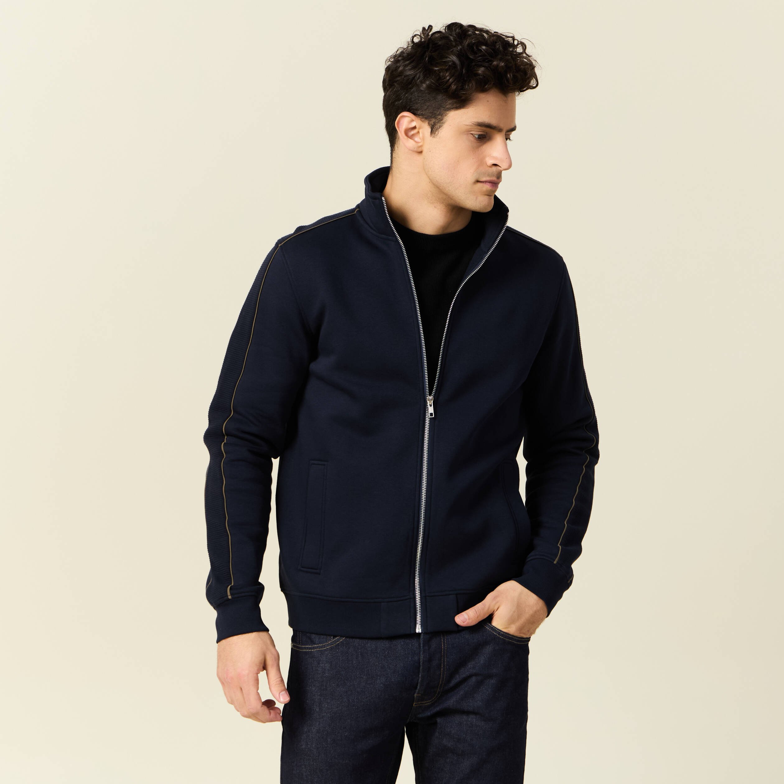 gilet manches longues zippe bleu marine homme Gilet manches longues zippé bleu marine homme