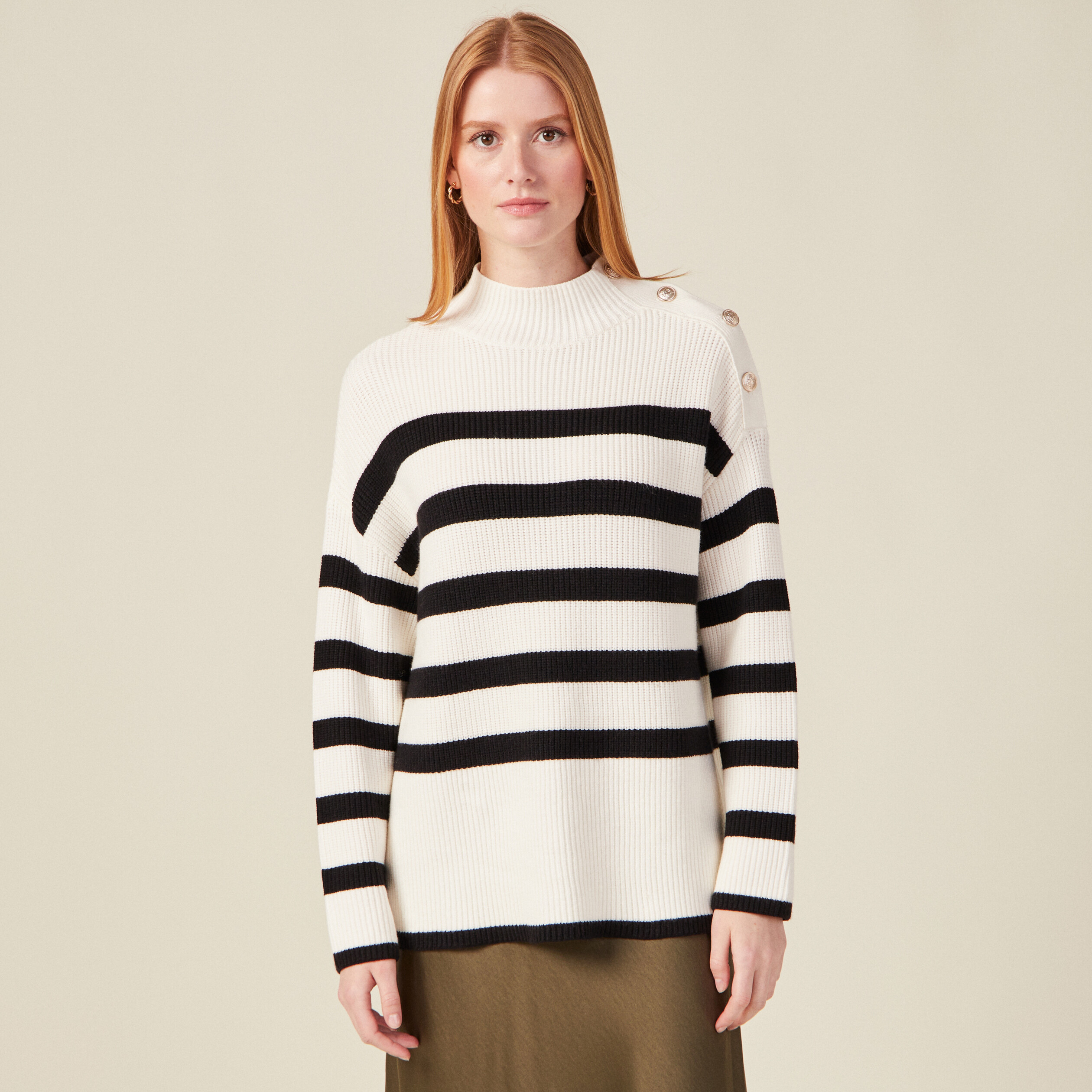 Pull manches longues à boutons ecru femme