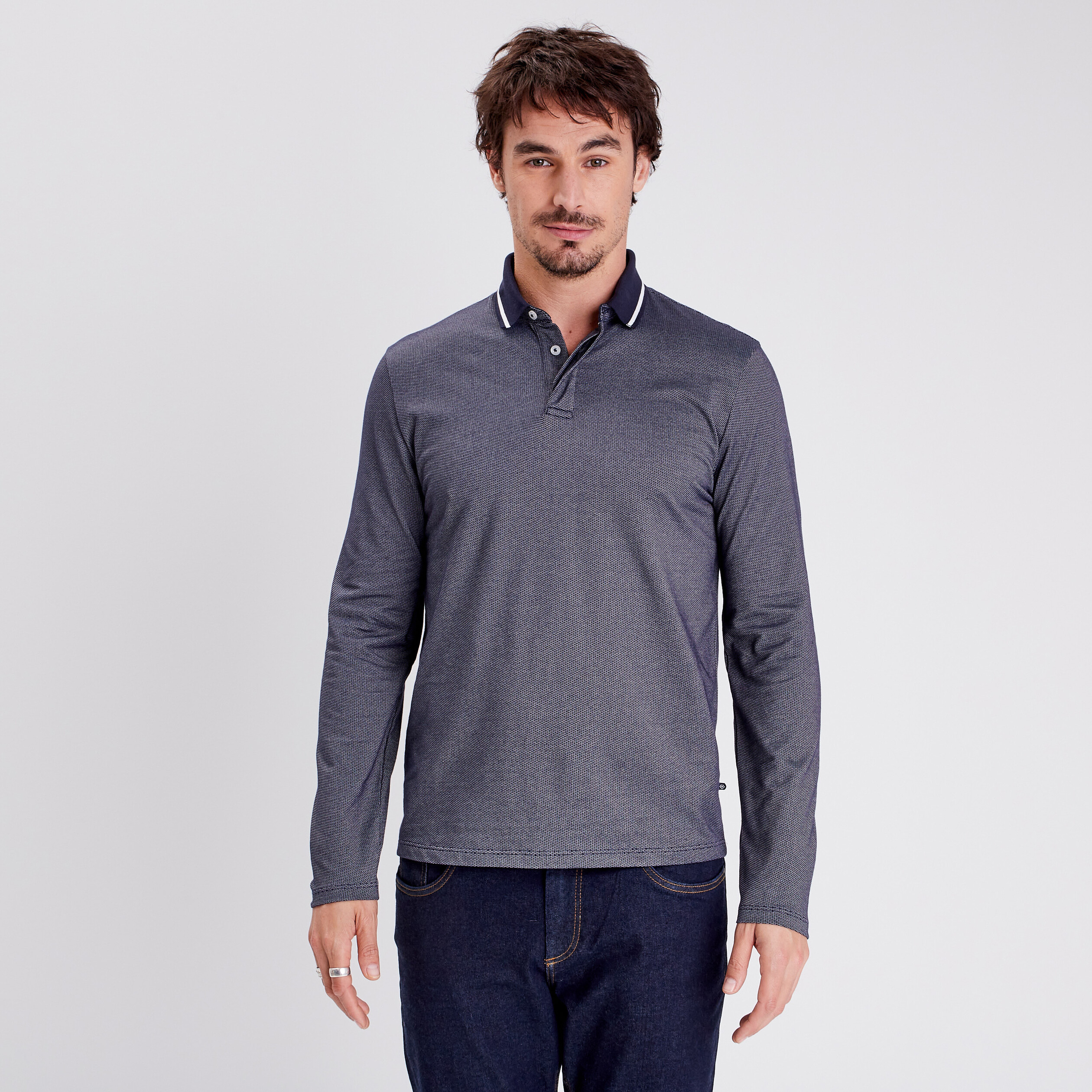 Polo manches longues bleu foncé homme