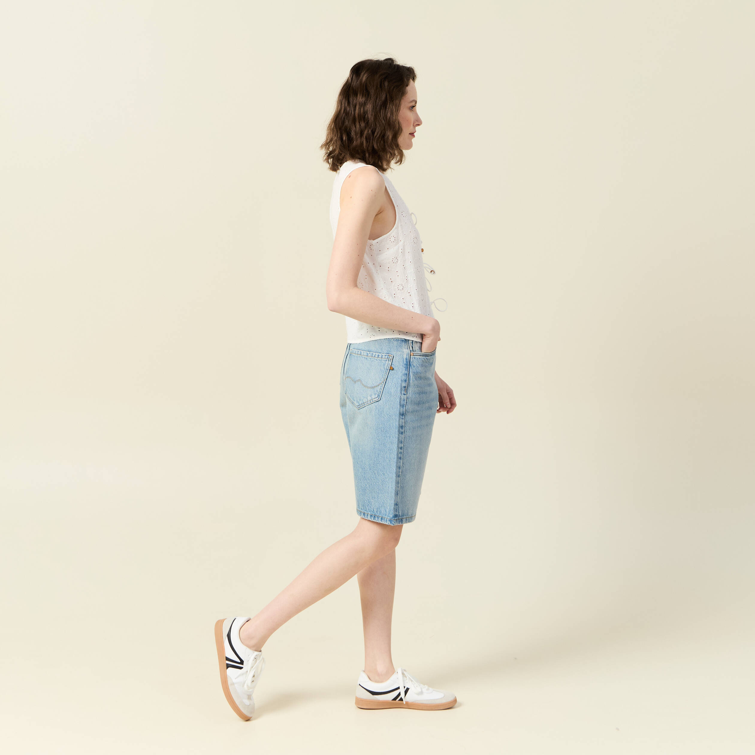 bermuda large en jean denim used femme Bermuda large en jean denim used femme