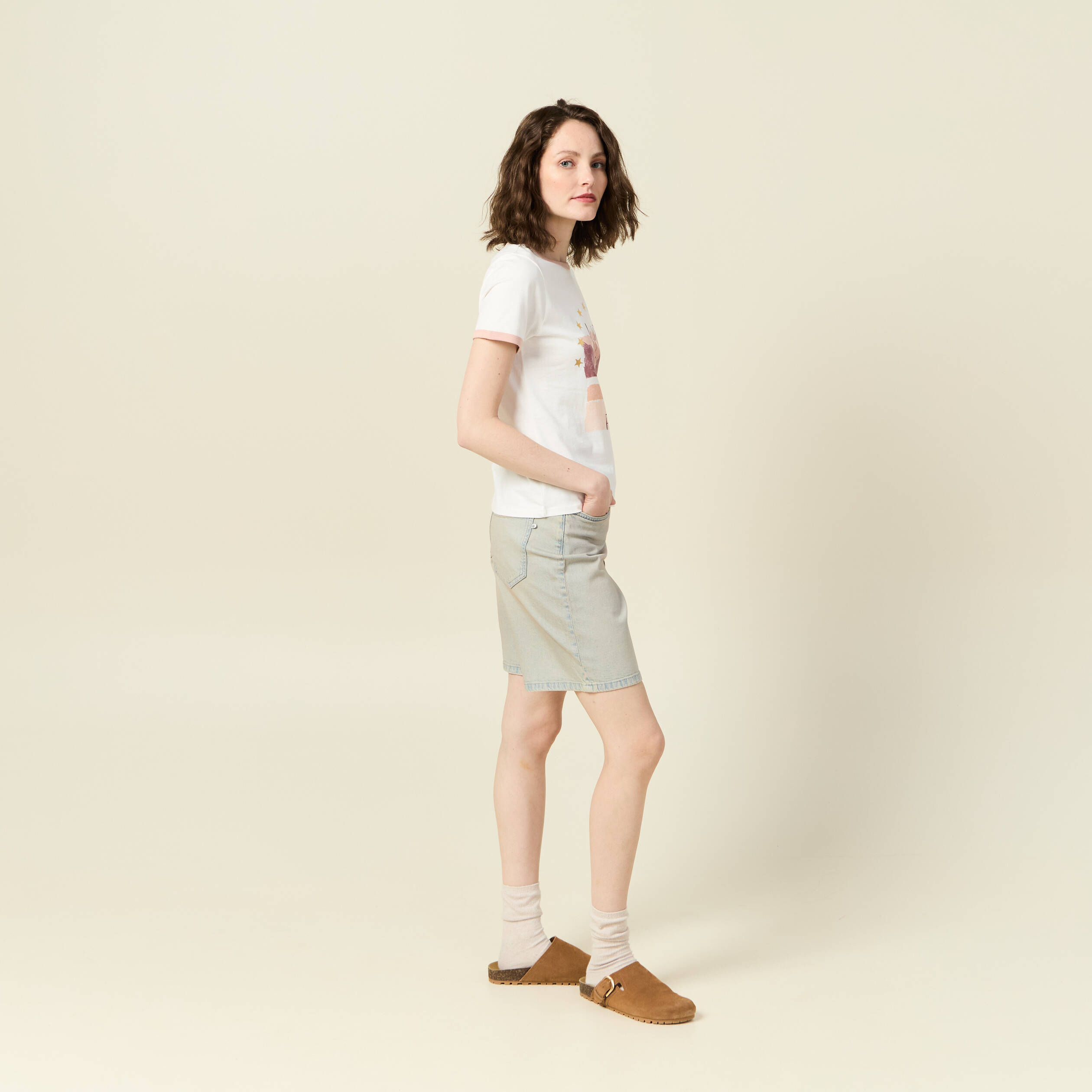 t shirt manches courtes ivoire femme T-shirt manches courtes ivoire femme