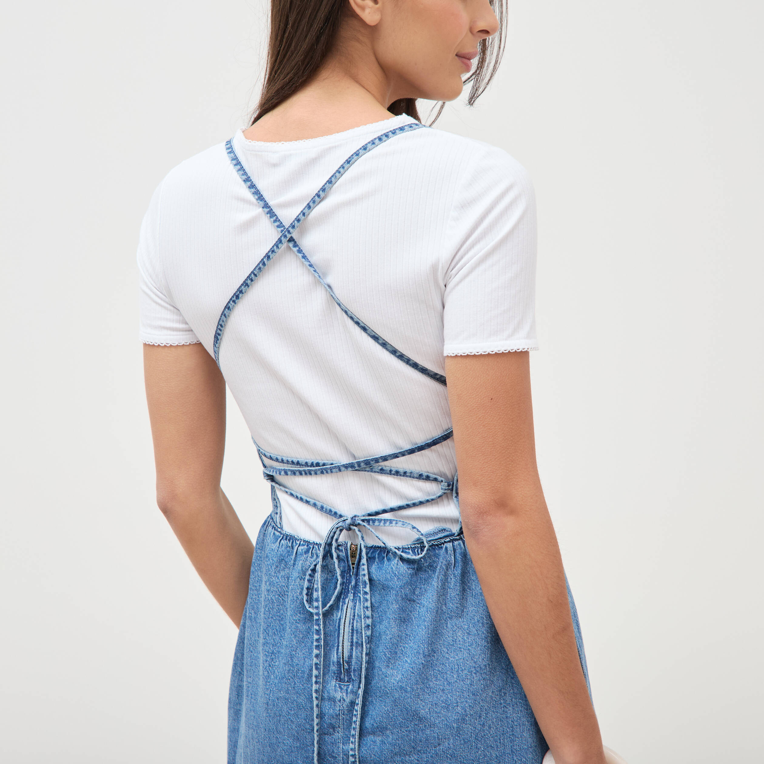 Robe bretelle en jeans col rond denim used femme