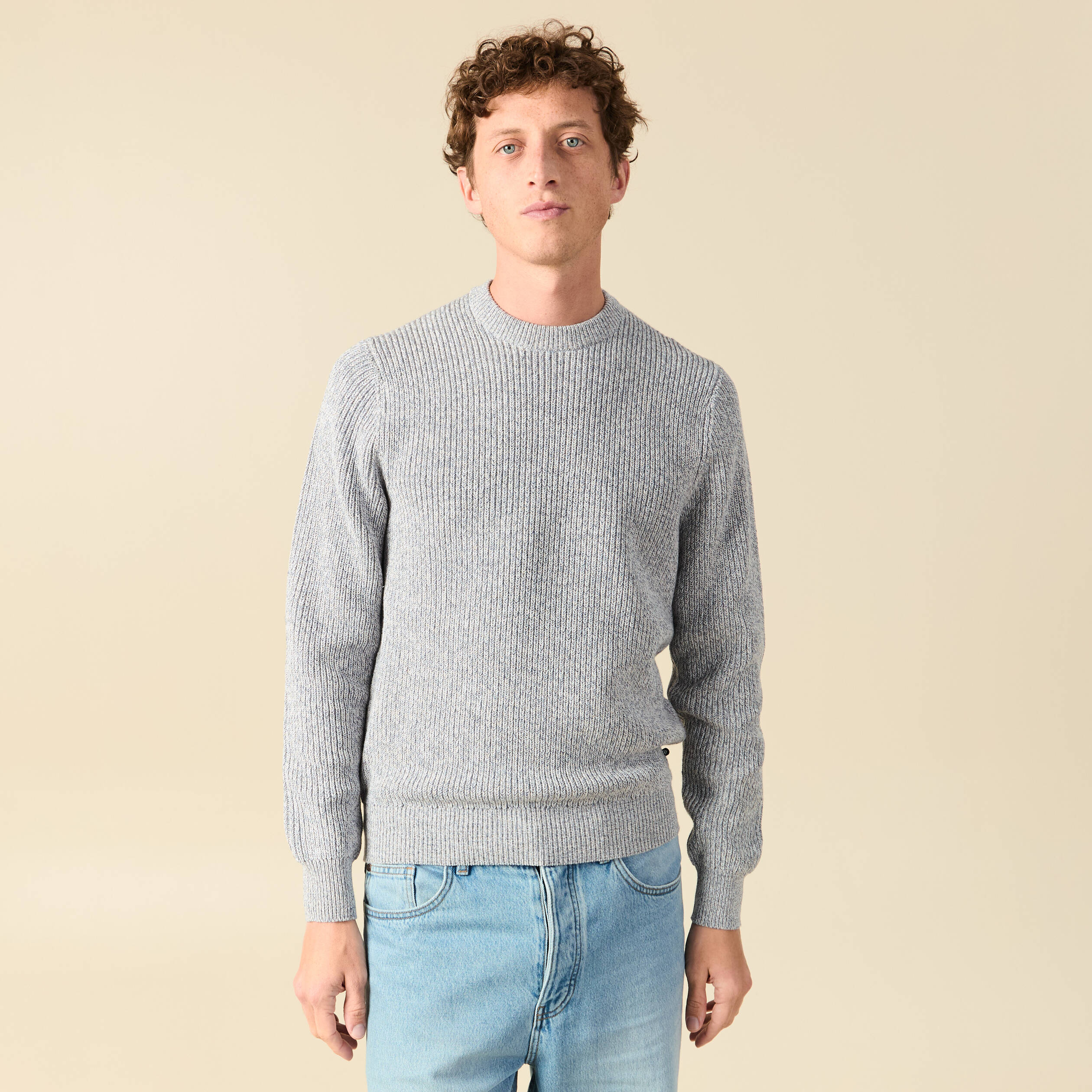 Pull manches longues bleu gris homme