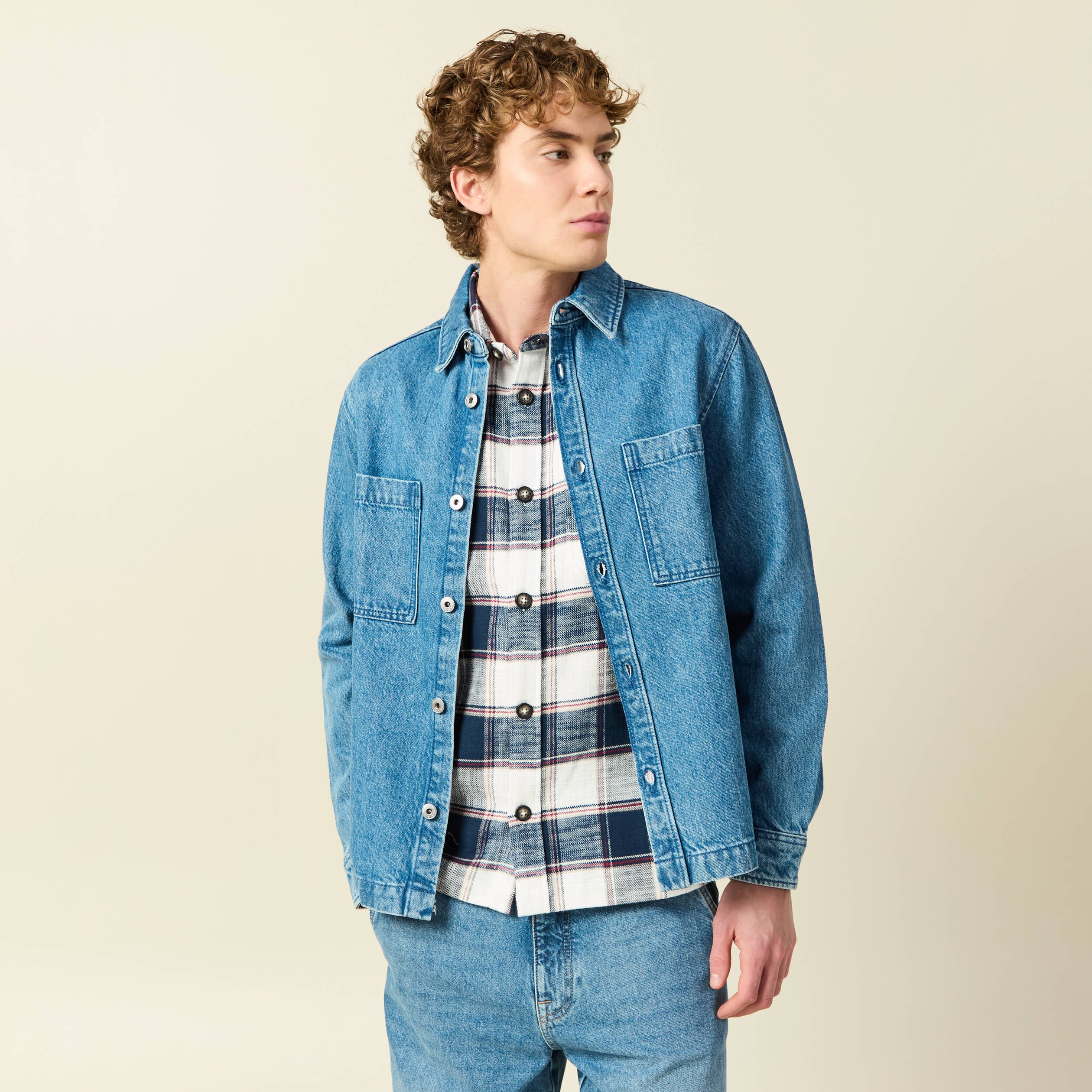 Surchemise en jeans coton coupe droite denim double stone homme