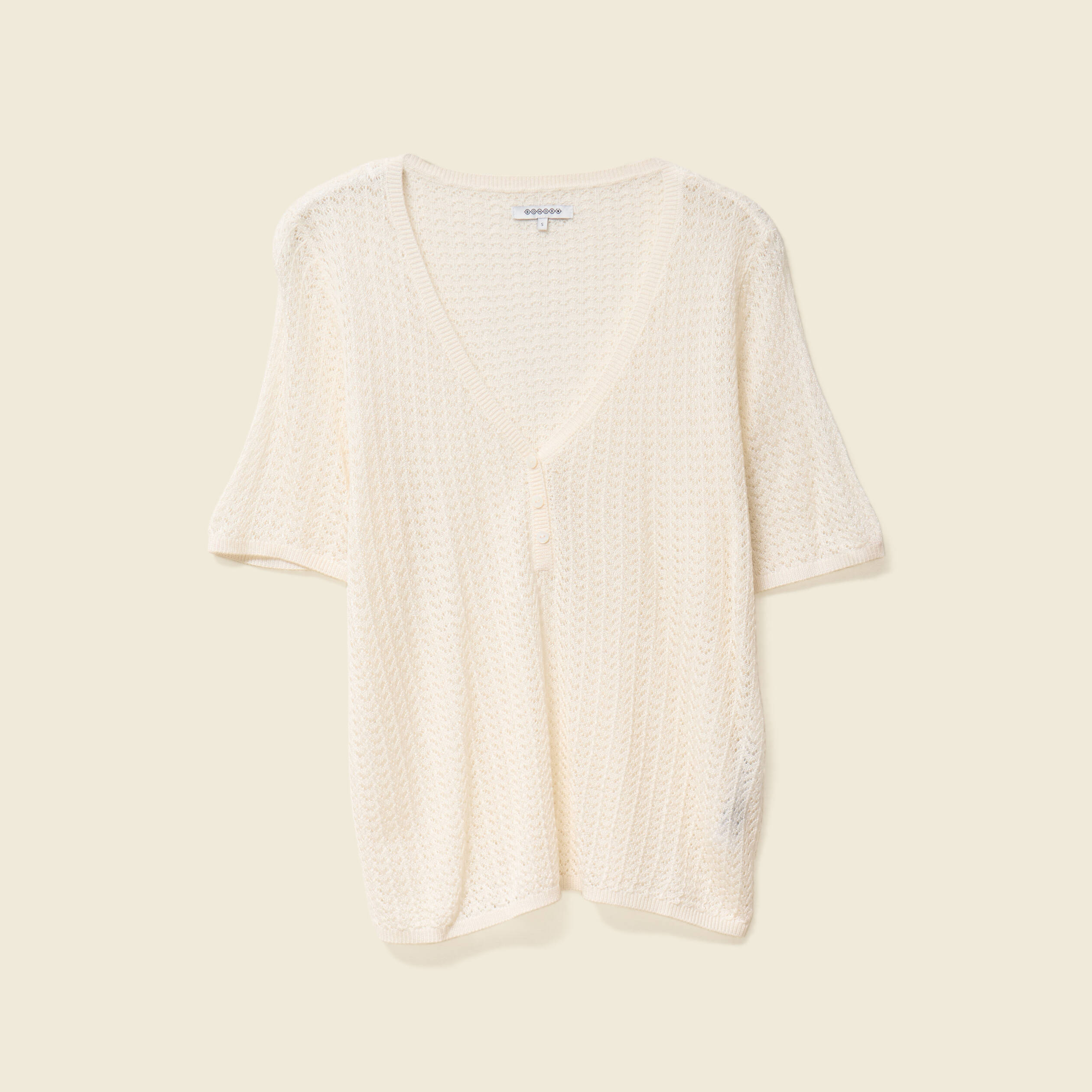 pull manches courtes ajoure creme femme Pull manches courtes ajouré creme femme