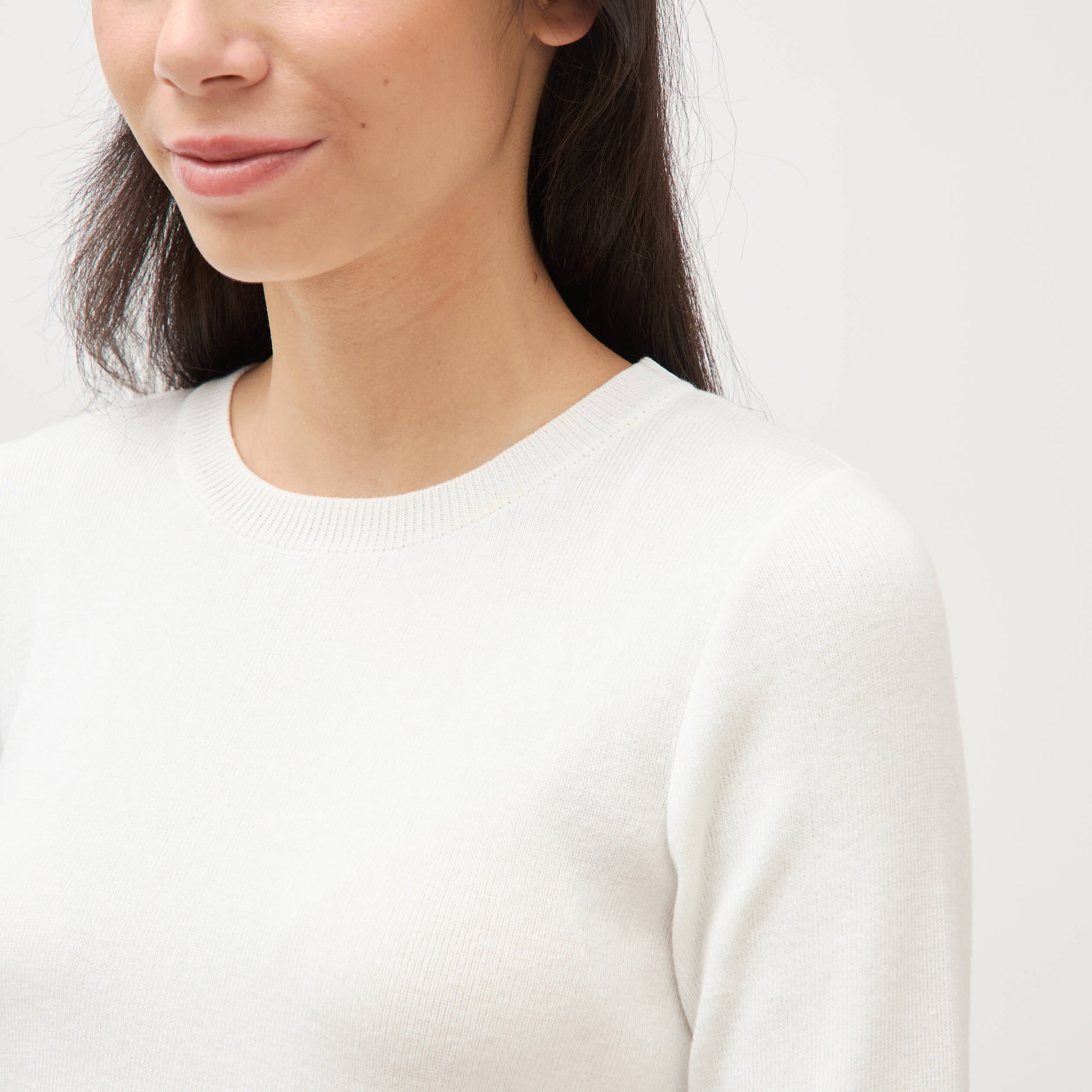 Pull col rond manches longues ecru femme