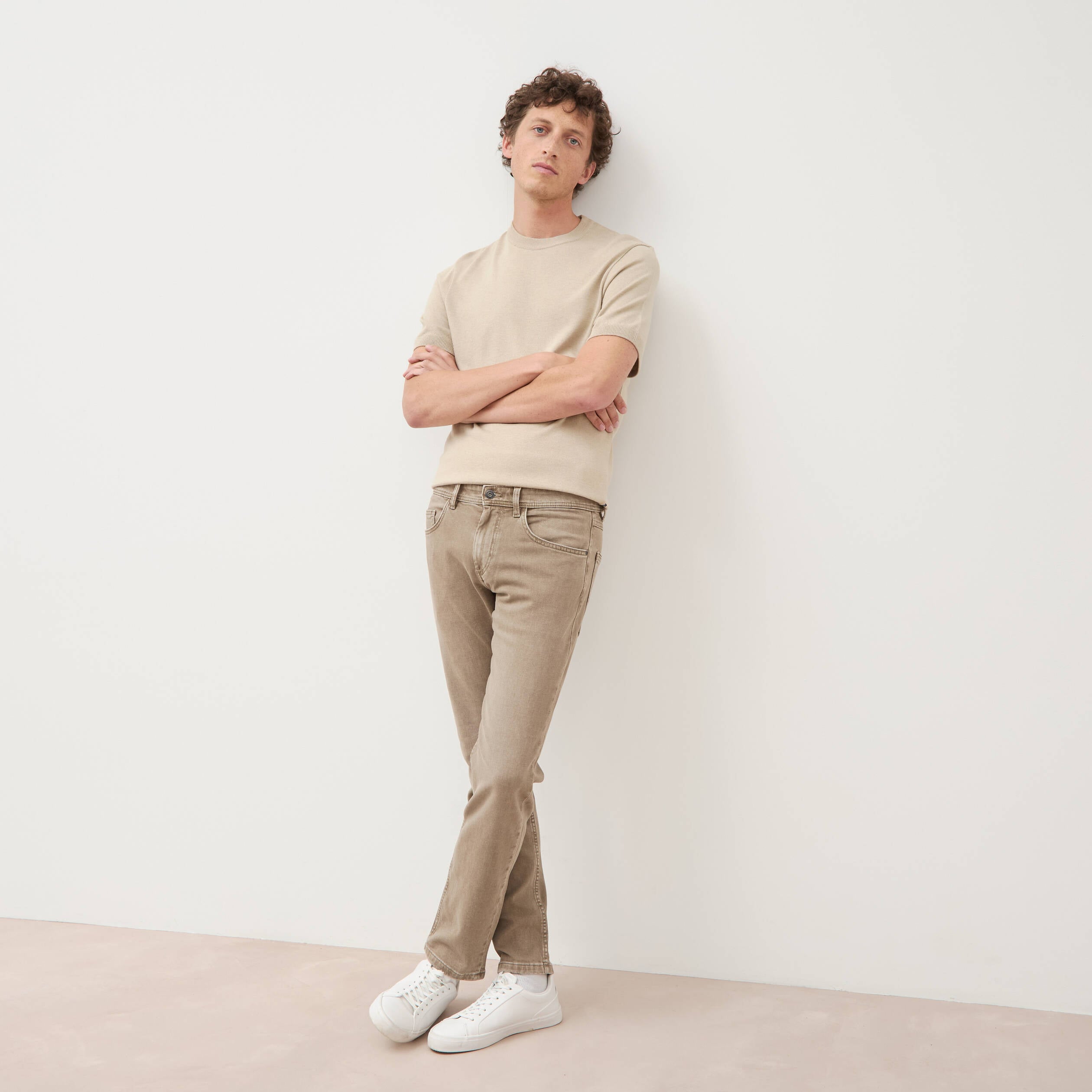 Jeans straight longueur 32 denim denim beige homme