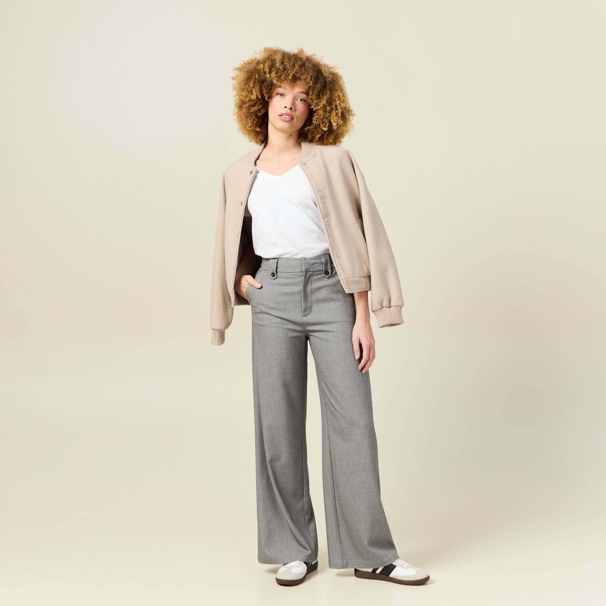 Pantalon large fluide gris femme
