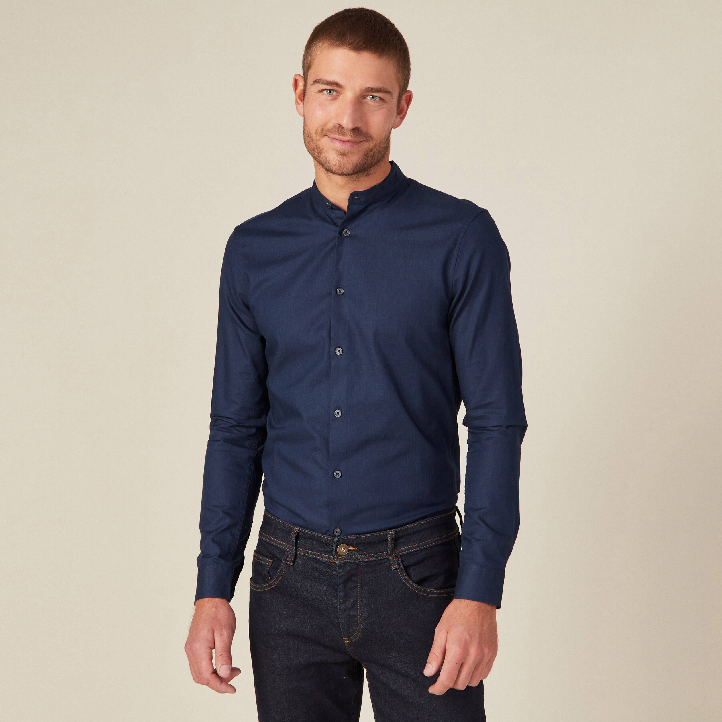 Chemise manches longues bleu marine homme