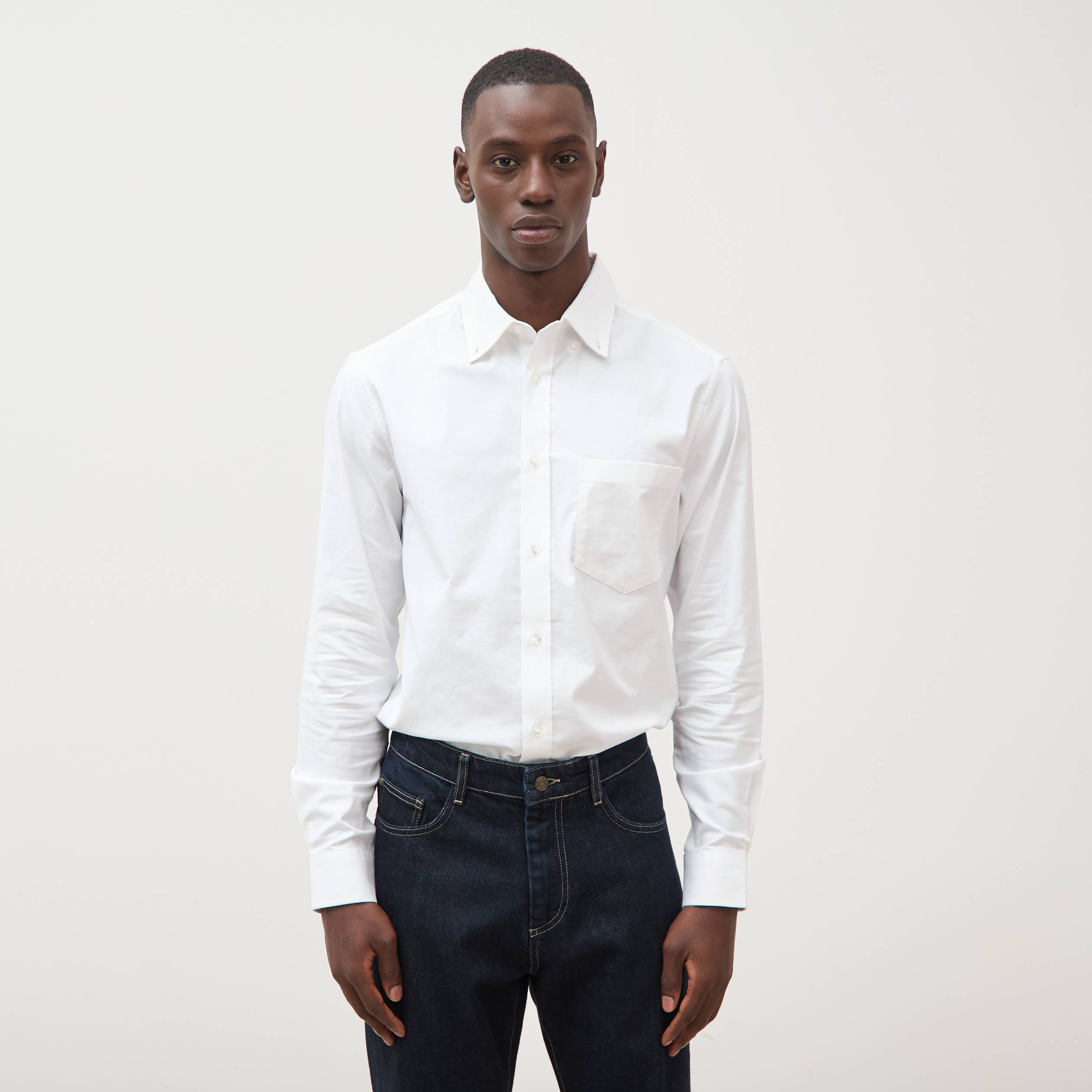 Chemise manches longues col am&eacute;ricain blanc homme