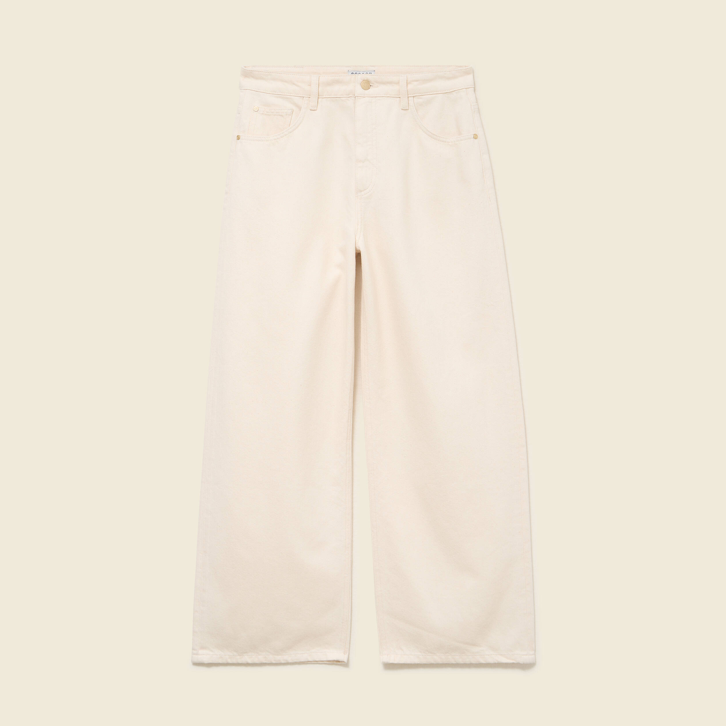Jeans loose taille bascul&eacute;e ecru femme