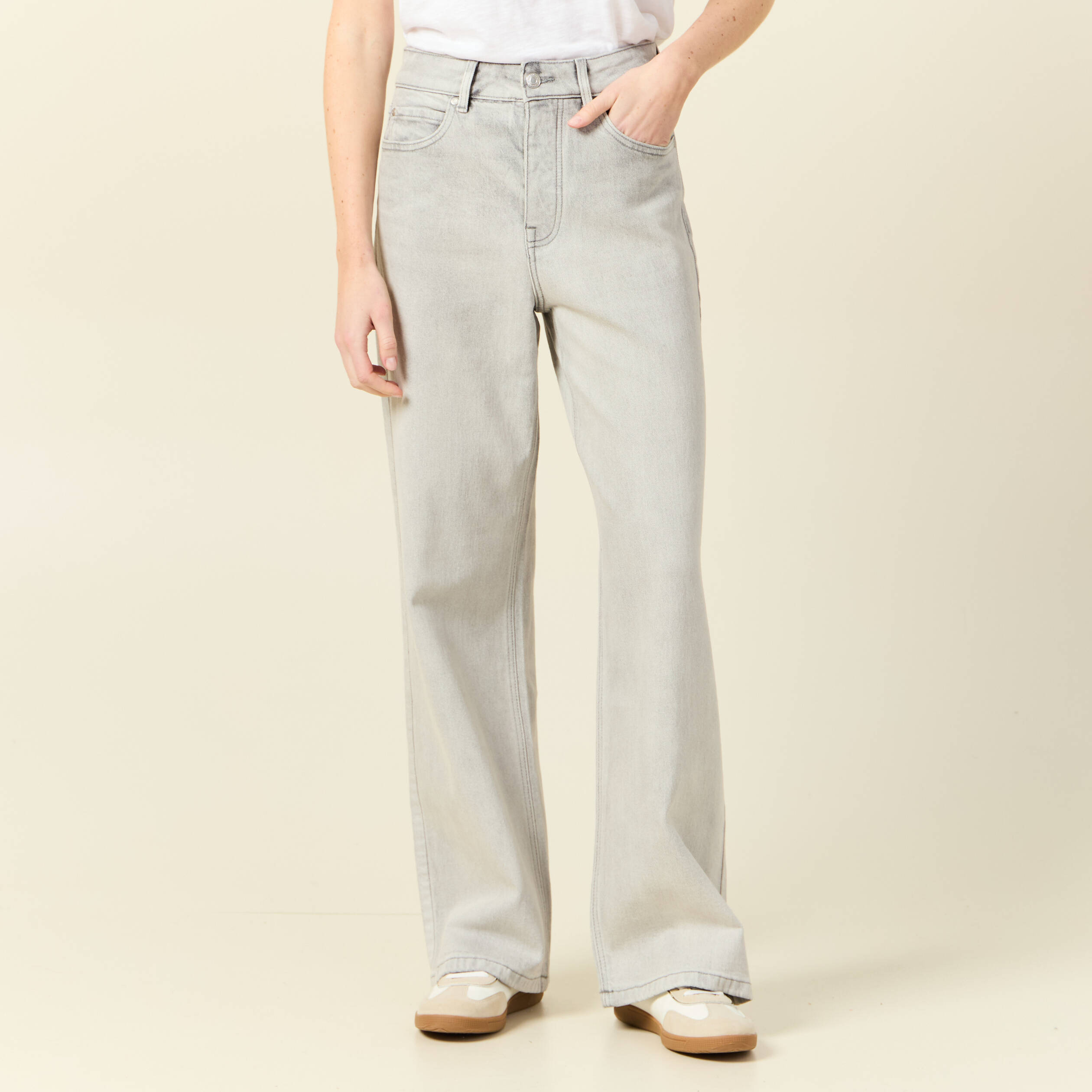 jeans large eco responsable denim gris clair femme Jeans large éco-responsable denim gris clair femme