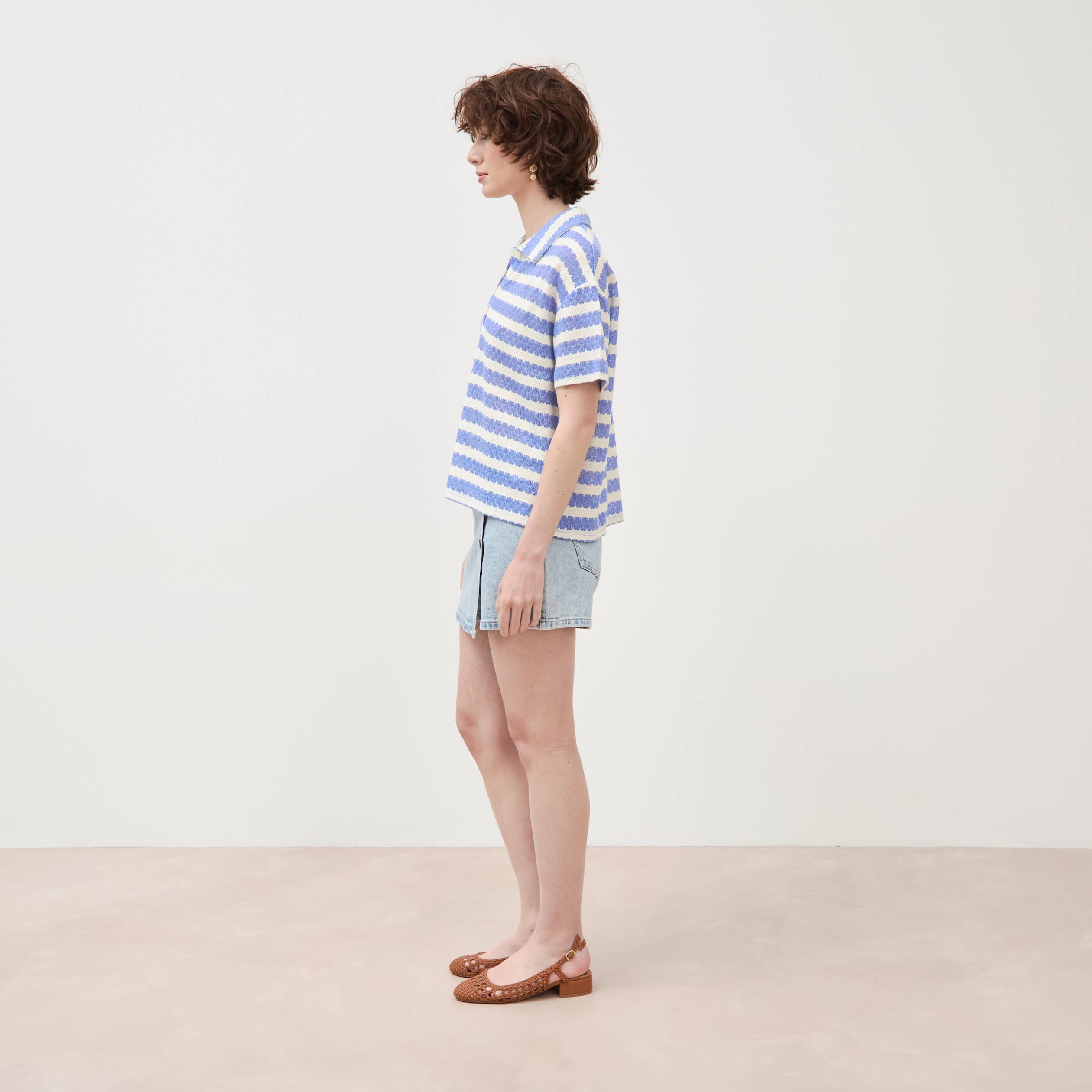 T-shirt manches courtes bleu ciel femme