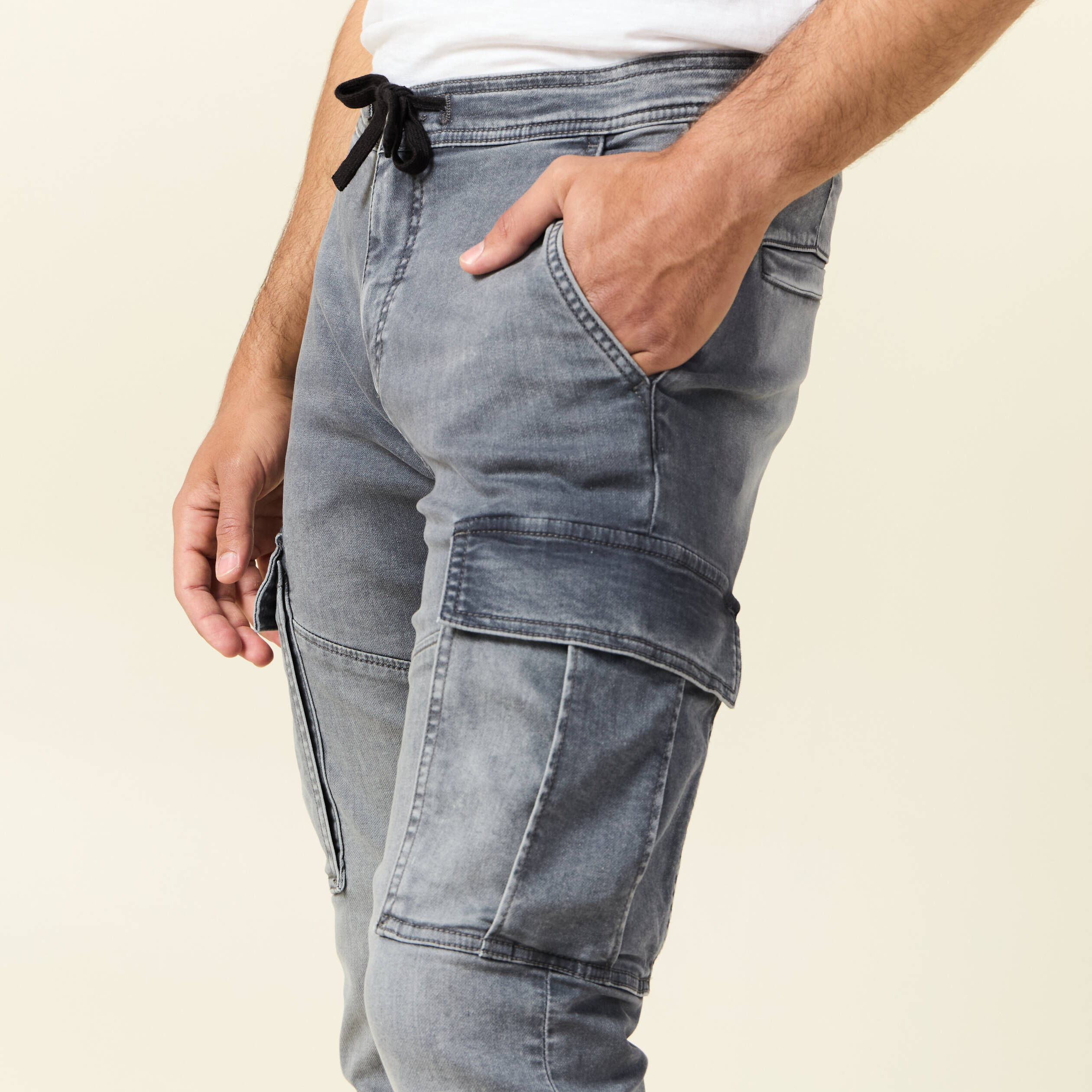 jeans battle a coulisse denim gris homme Jeans battle à coulisse denim gris homme