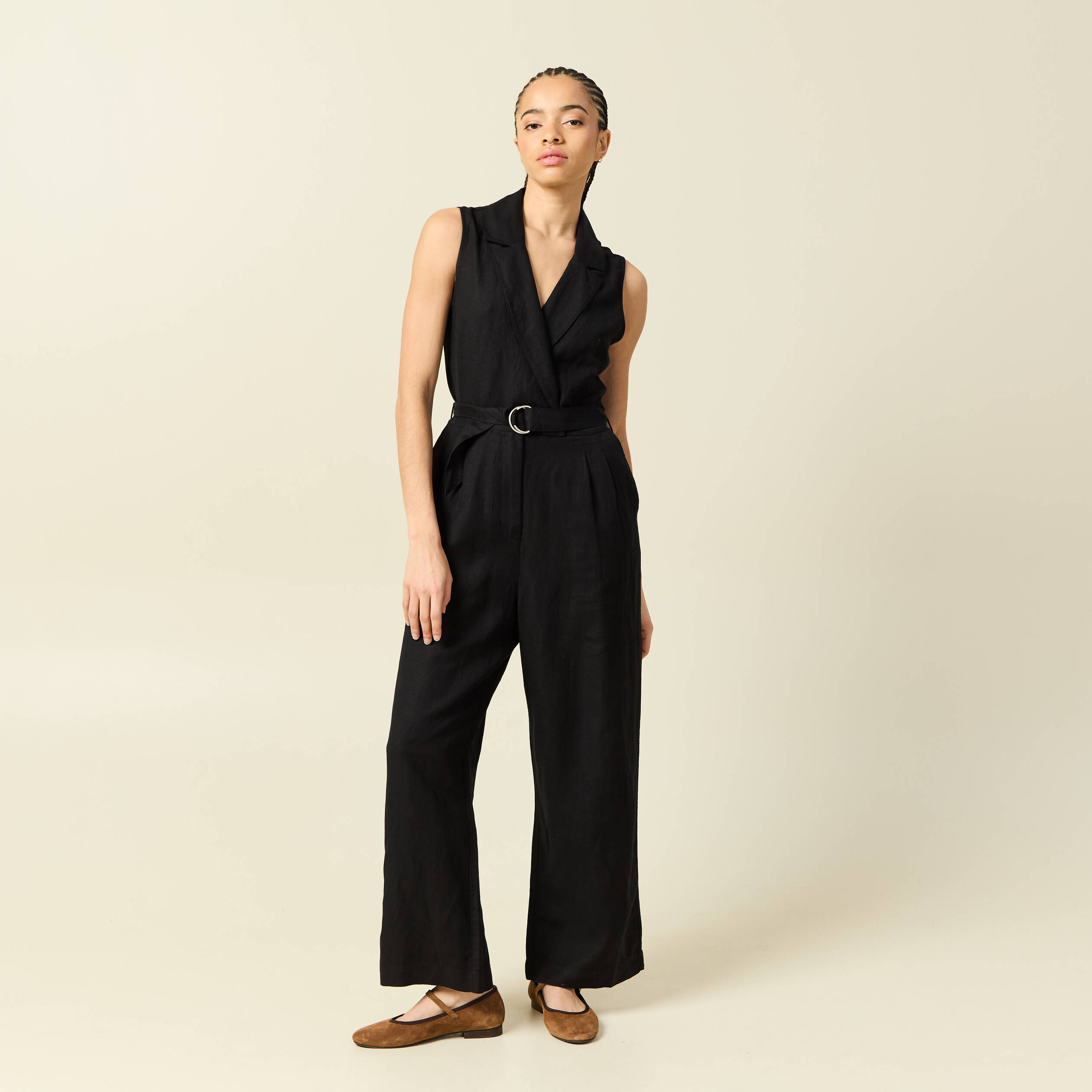 Combinaison salopette sans manches noir femme