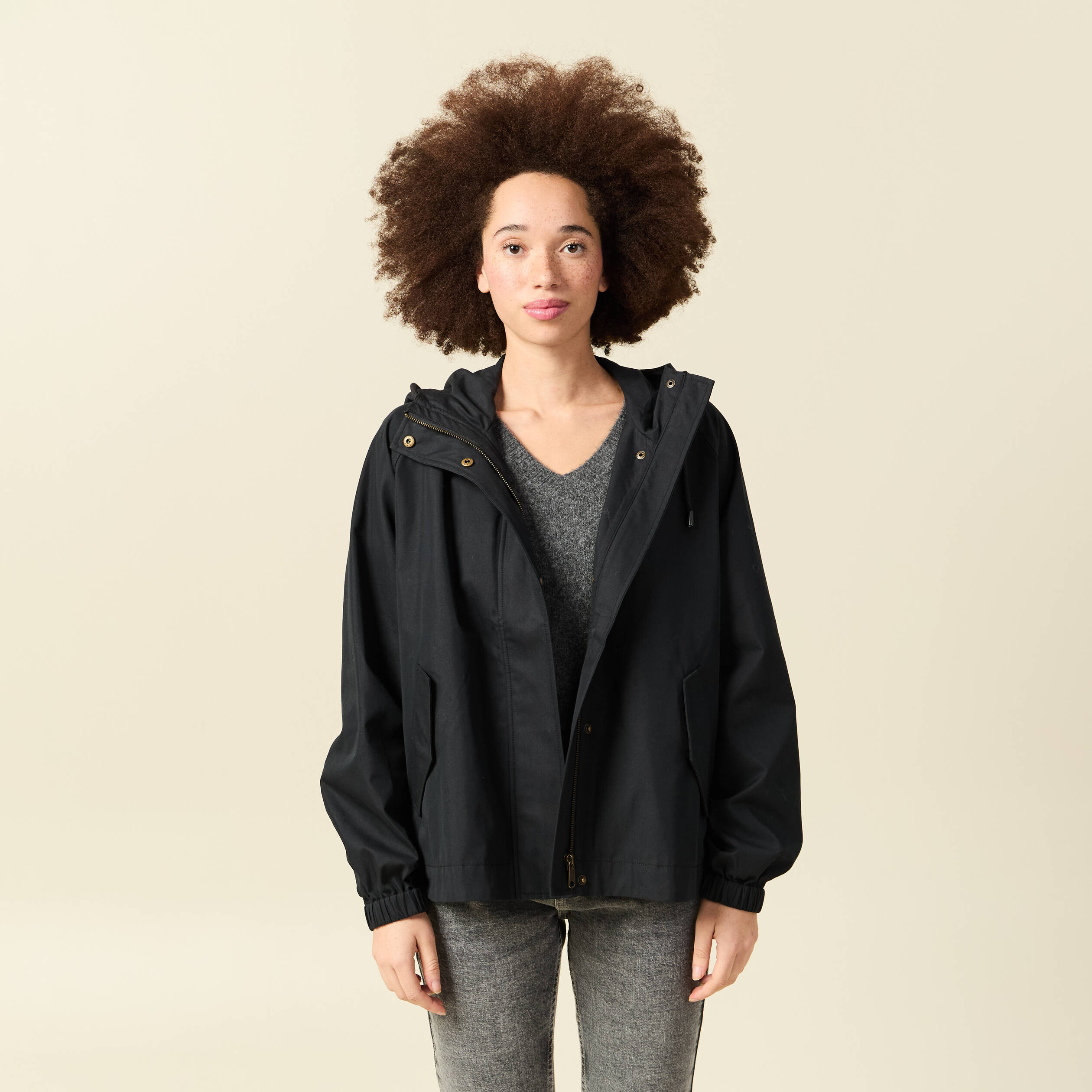 Parka oversize d&eacute;perlante &agrave; capuche noir femme