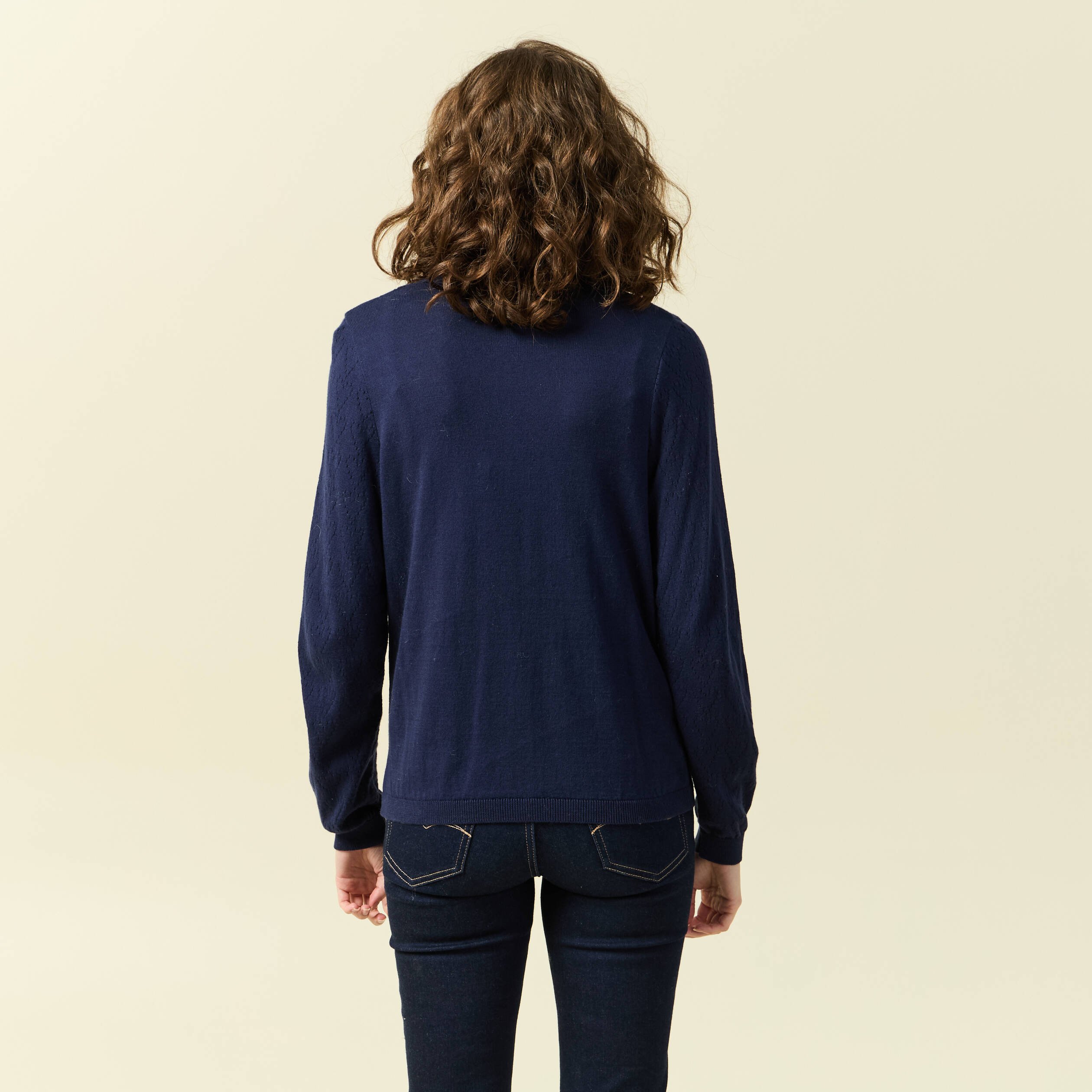 pull ajoure manches longues en coton bleu marine femme Pull ajouré manches longues en coton bleu marine femme